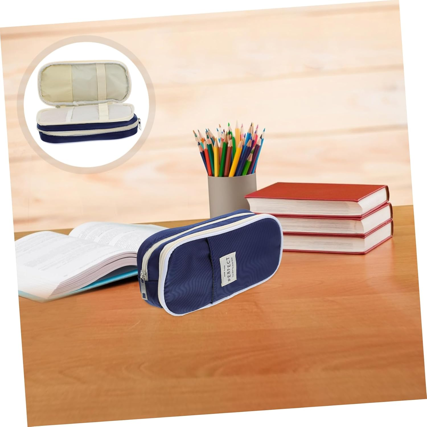 Parliky Stationery Storage Box Pencil Case Blue Desk Pencil Organizer Aesthetic image number 4