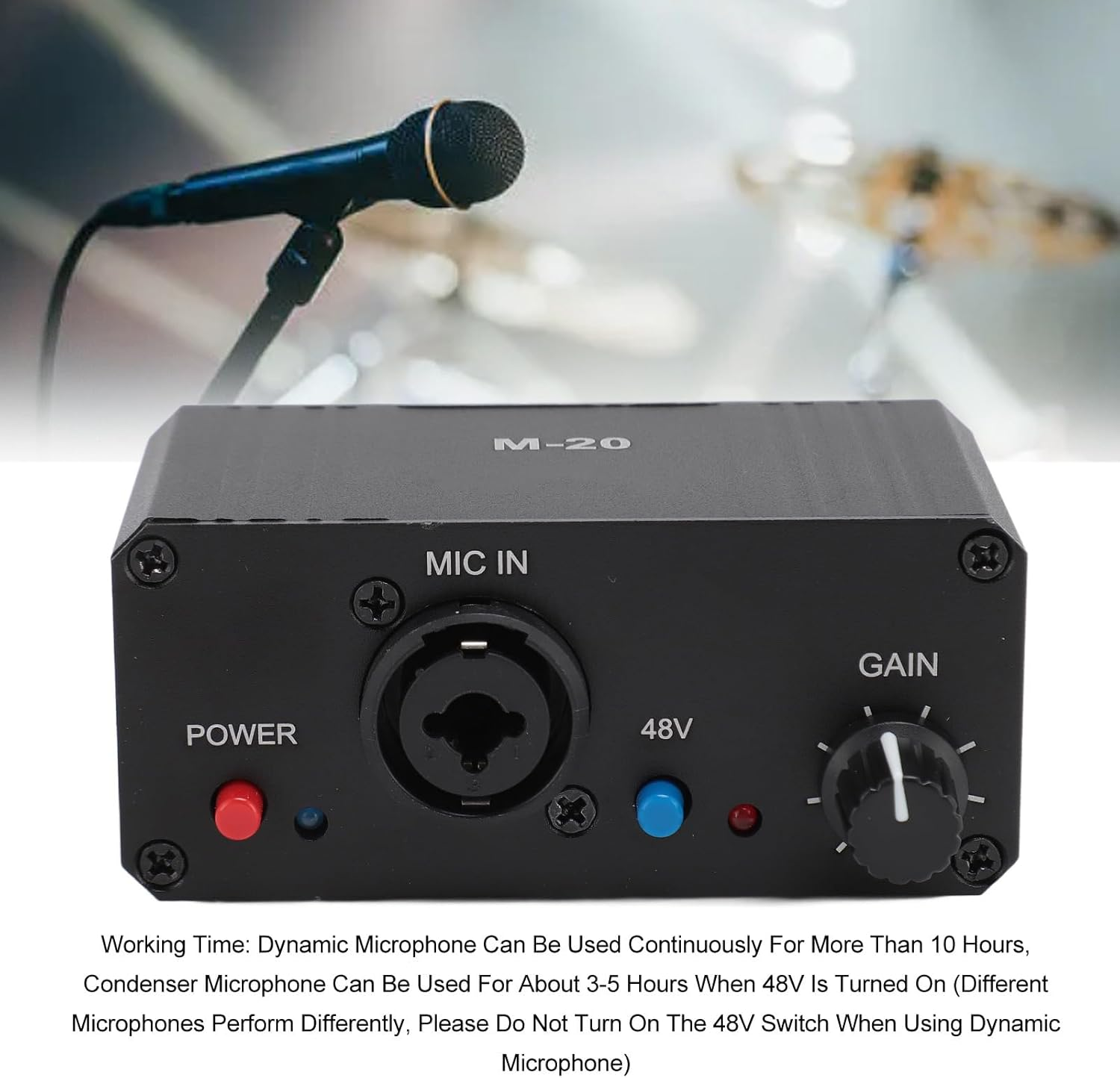 Dynamic Microphones Preamplifier, 48V Phantoms Power XLR Mic Amplifier, Universal Condenser Microphone Preamps for Professional Studios, Recording, Podcasting image number 6