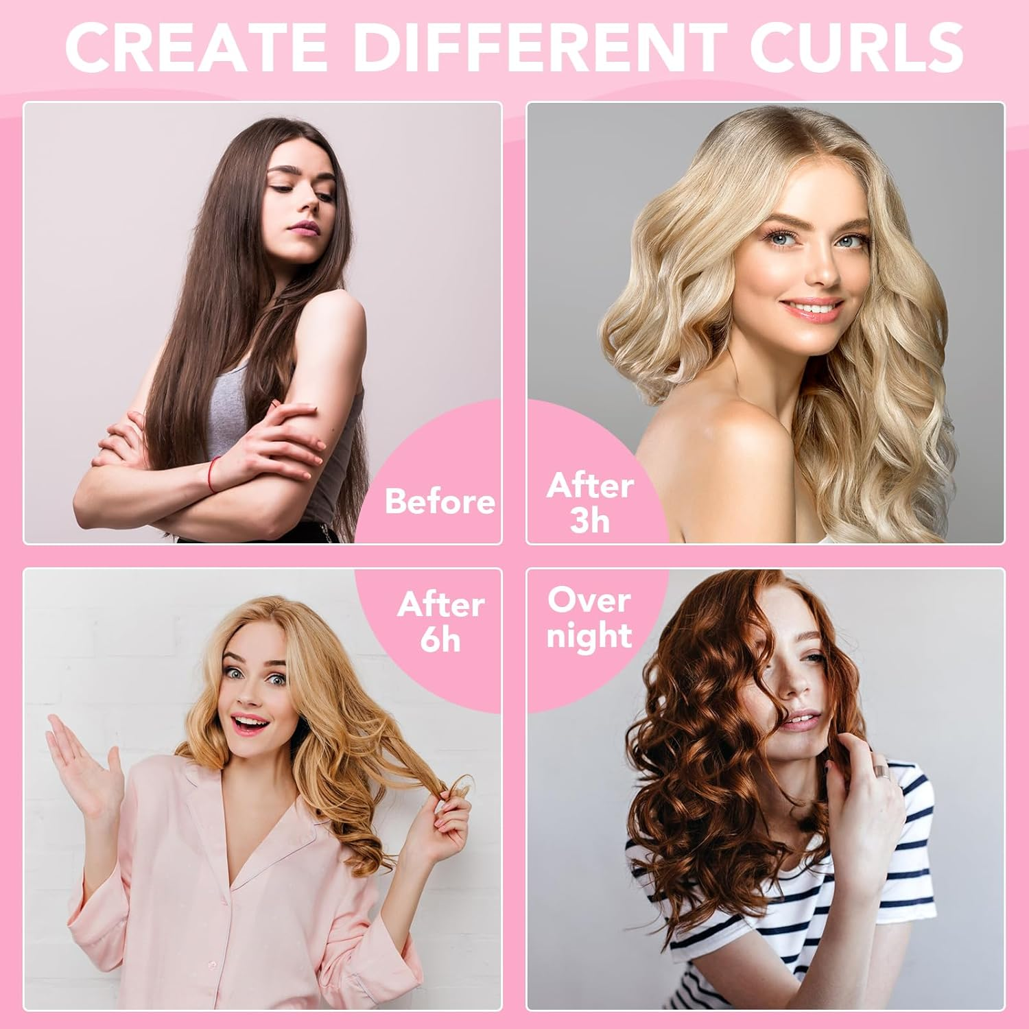 Obeoby 4 in 1 Pack No Heat Curling Rod, Velvet Hair Curlers to Sleep in Overnight Curls with Hook Blowout Rods Headband with Silk Scarf Curl Styling Kit for Long Medium Hair, Pink