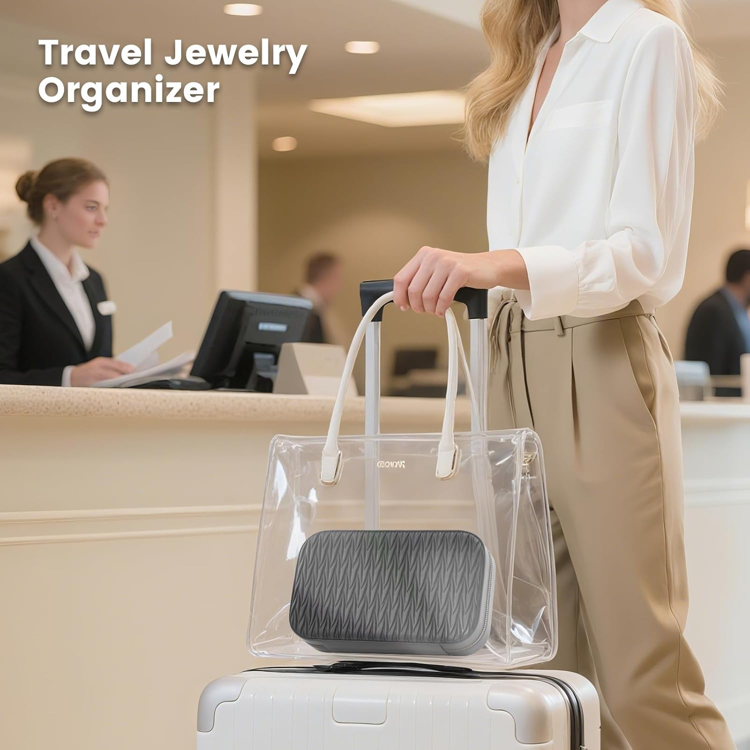 Lolalet Travel Jewelry Organizer, Jewelry Storage Case with Pocket, Earrings Necklaces Bracelets Ring Zippered Storage Pouch for Women -Black image number 5