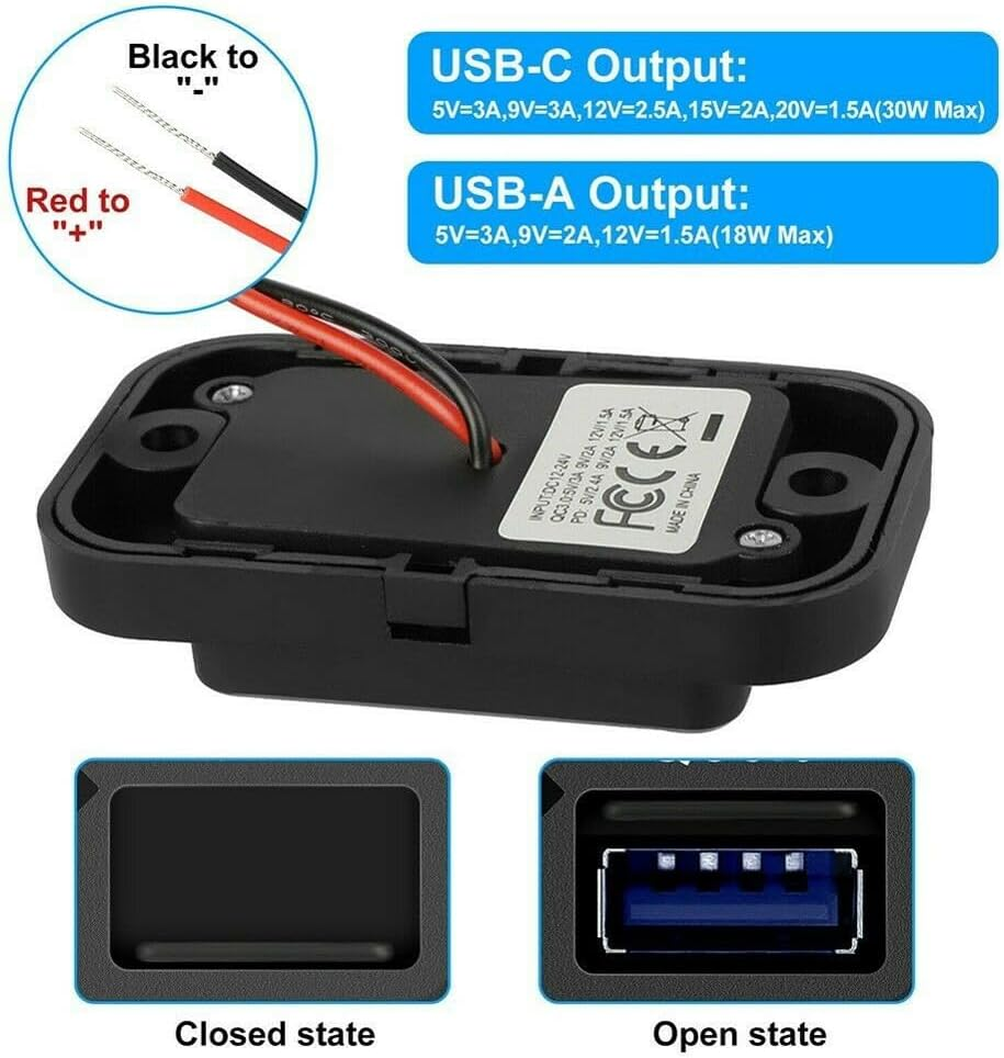 Fast Charger Socket Power Outlet Waterproof 12/24V PD+QC3.0 Dual USB Port Car RV image number 5