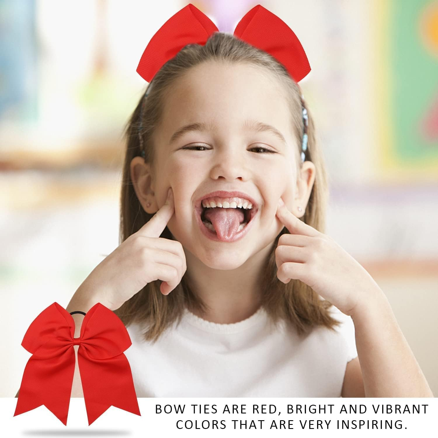 Pack of 2 Bow Hair, Red Bow Hair, Red Hair Bow, Red Bow, Red Large Bow Hair Rope, Hair Bow Women, for Cheerleaders, Teenage Girls (Red) image number 4