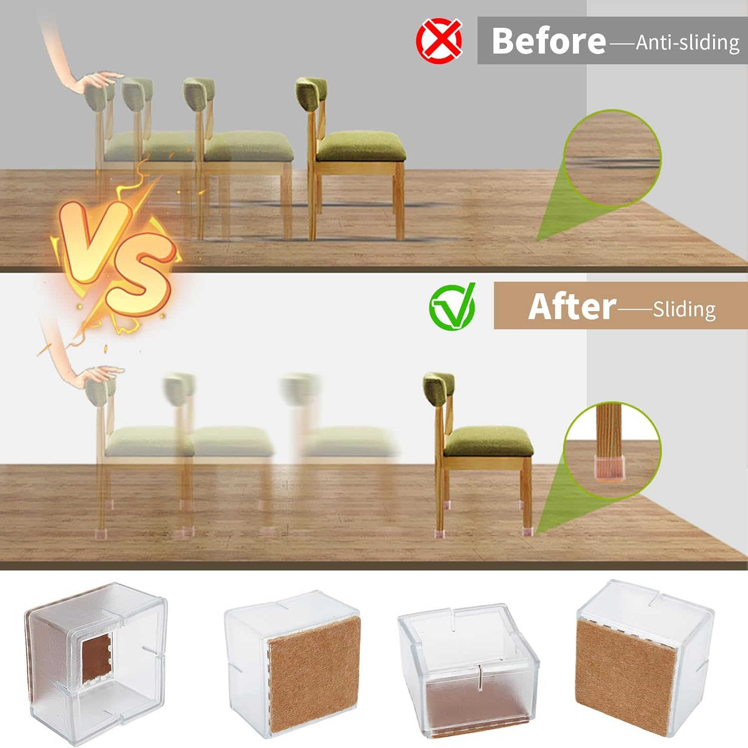 28 Pcs Square Furniture Table Legs Covers for Wood Floor Protector, Furniture Feet Caps Pads for Hardwood Floors, Anti-Scratch Chair Feet Pads, Noise Reduced Chair Legs Covers (28)