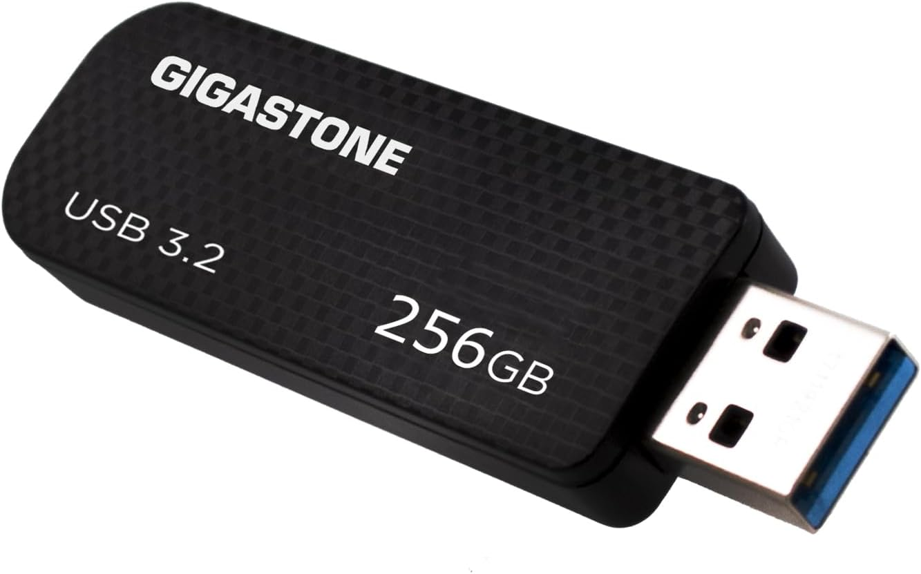 Gigastone Z30 256GB USB 3.2 Gen1 Flash Drive, Capless Retractable Design Pen Drive, Carbon Fiber Style, Reliable Performance & Durable, USB 2.0 / USB 3.0 / USB 3.1 Interface Compatible