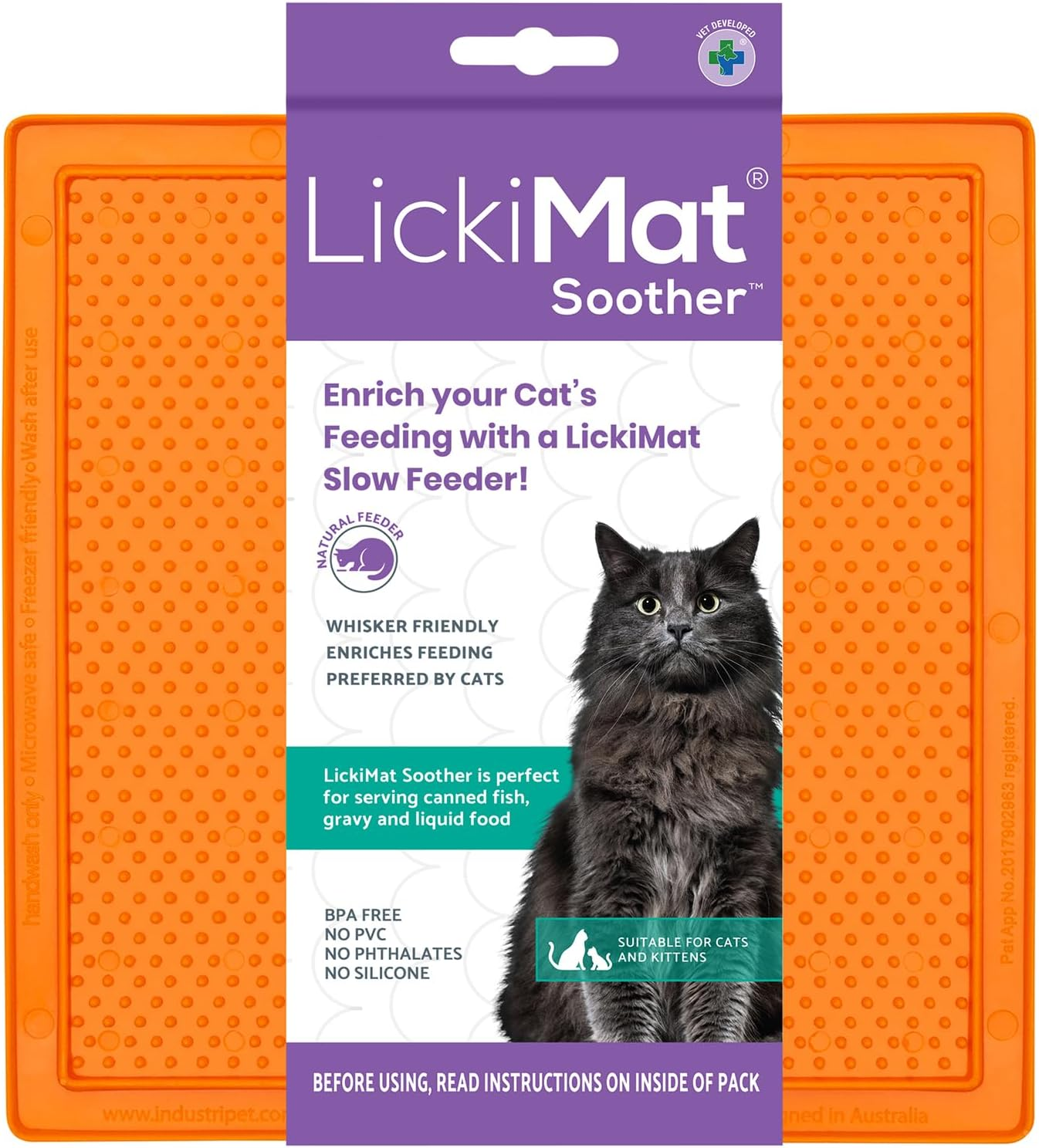 Lickimat Classic Playdate, Cat Slow Feeder for Feline Boredom and Anxiety Reduction; Perfect for Food, Treats, Yogurt, or Peanut Butter. Fun Alternative to a Slow Feed Cat Bowl or Dish, Purple