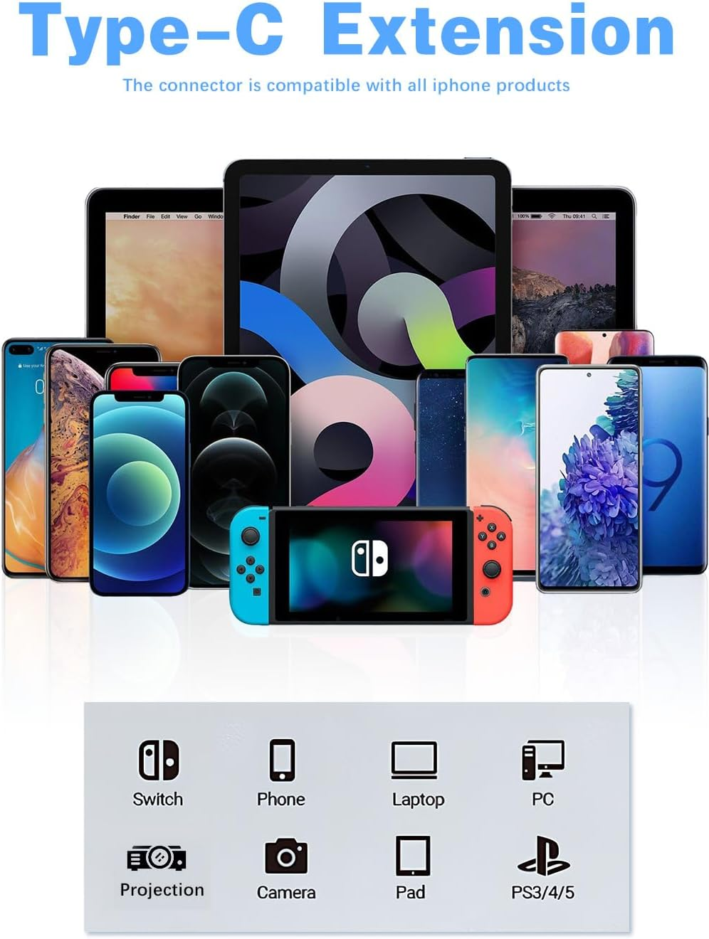 Duttek 80G 240W USB C Male to Female Adapter, USB C Extender Adapter Connector Compatible with Thunderbolt 5 Cable for Steam Deck, ROG Ally, Switch, Notebook, PC, Tablet, Phone 2 Pack image number 1