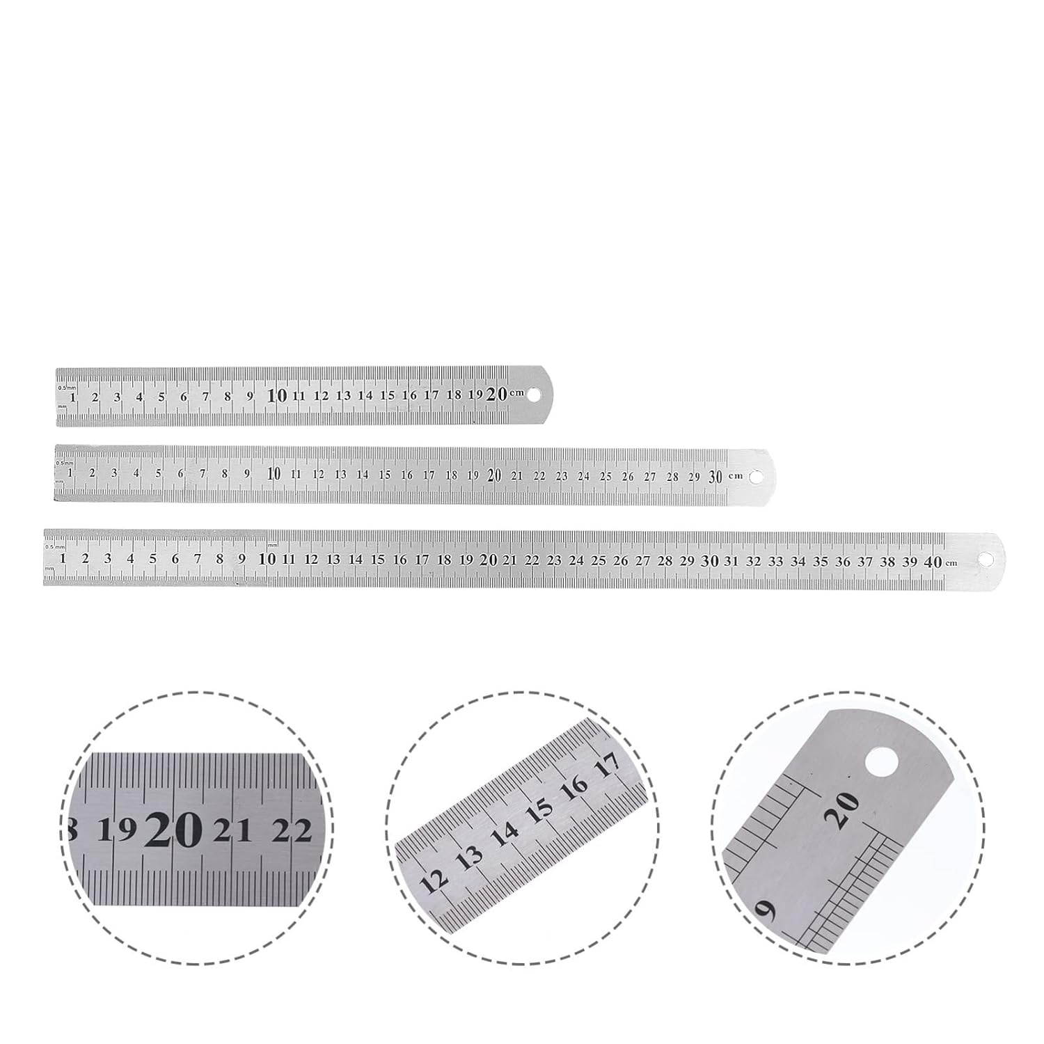 Alipis 3Pcs Stainless Steel Ruler Double-Sided Metal Measuring Scale Precision Office School Rulers Easy to Store image number 6