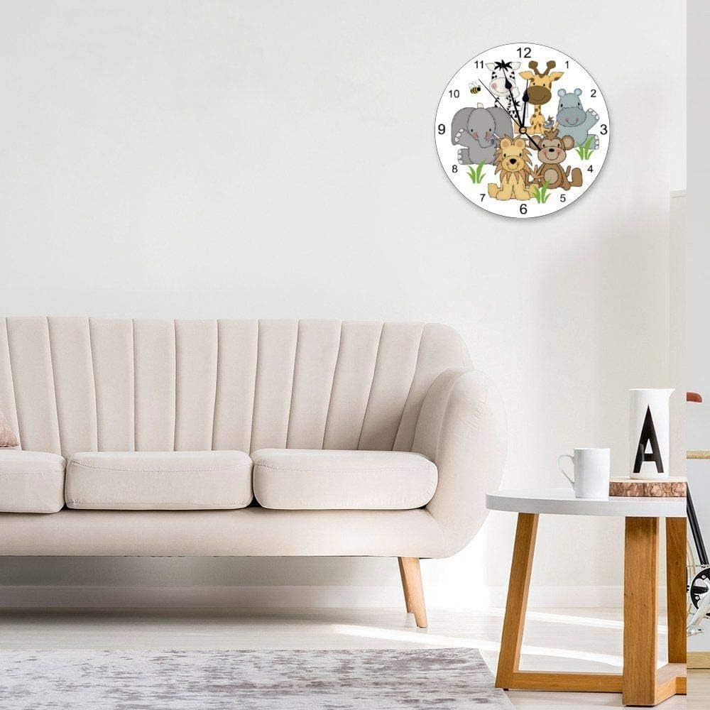 Animals Safari Kids Wall Clock Girl Boy Baby Nursery Room Jungle round Silent Non Ticking Clock for Office Kitchen Bedroom Living Room Wall Decor 12 Inch