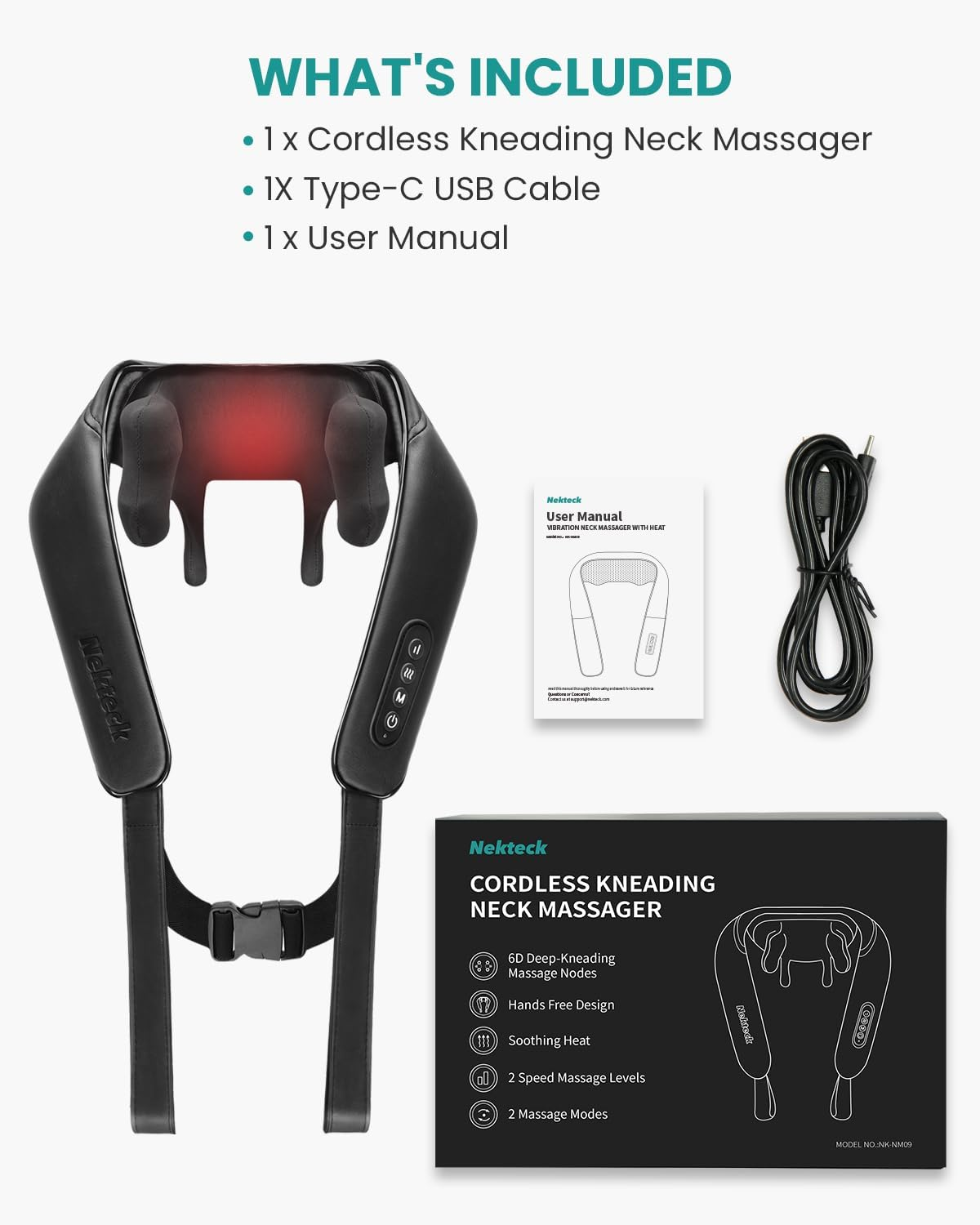Shiatsu Neck Massager with Soothing Heat, Nekteck Cordless 6D Shiatsu Neck and Back Massager for Shoulder, Leg, Body Muscle, Home, Office, and Car Use image number 4