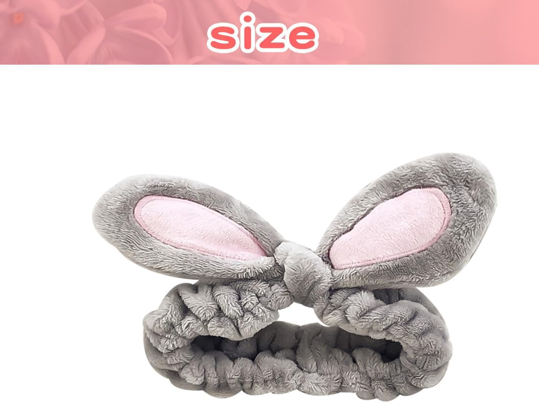 FUKPO Hair Band Cosmetic Rabbit Ears Cat Ears Make up Headbands Shower Hair Band Washing Face Cosmetic Headband Elastic Coral Fleece Hair Bands Women'S Yoga Sport Spa Beauty Pack of 2 image number 2