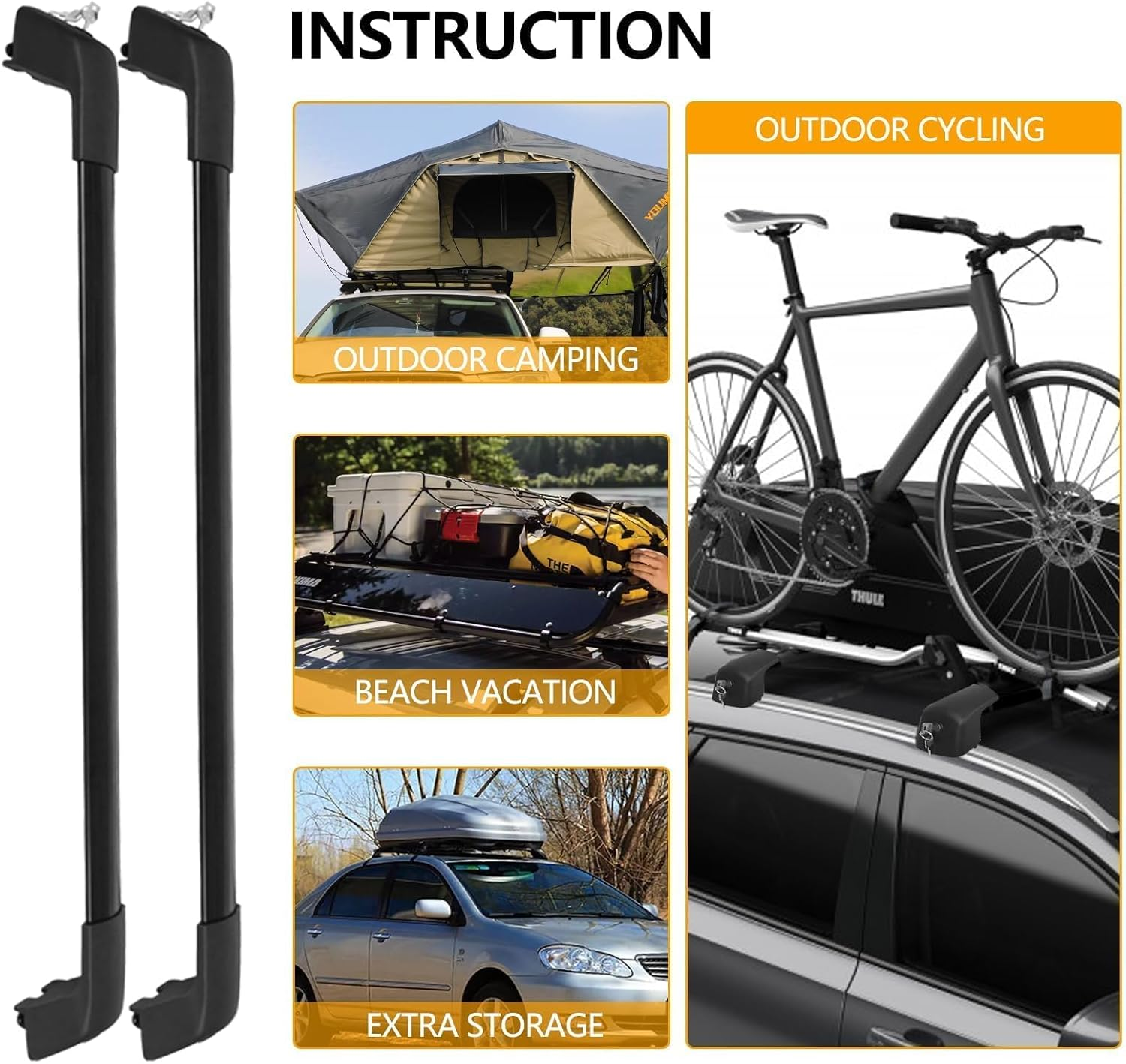 AUTOXBERT Car Roof Rack Cross Bars 39"-41", Cross Bars Roof Rack Adjustable Lockable Thick Aluminum Roof Rails with 200Lbs Load Capacity Fits Most Vehicles Flush Side Rails