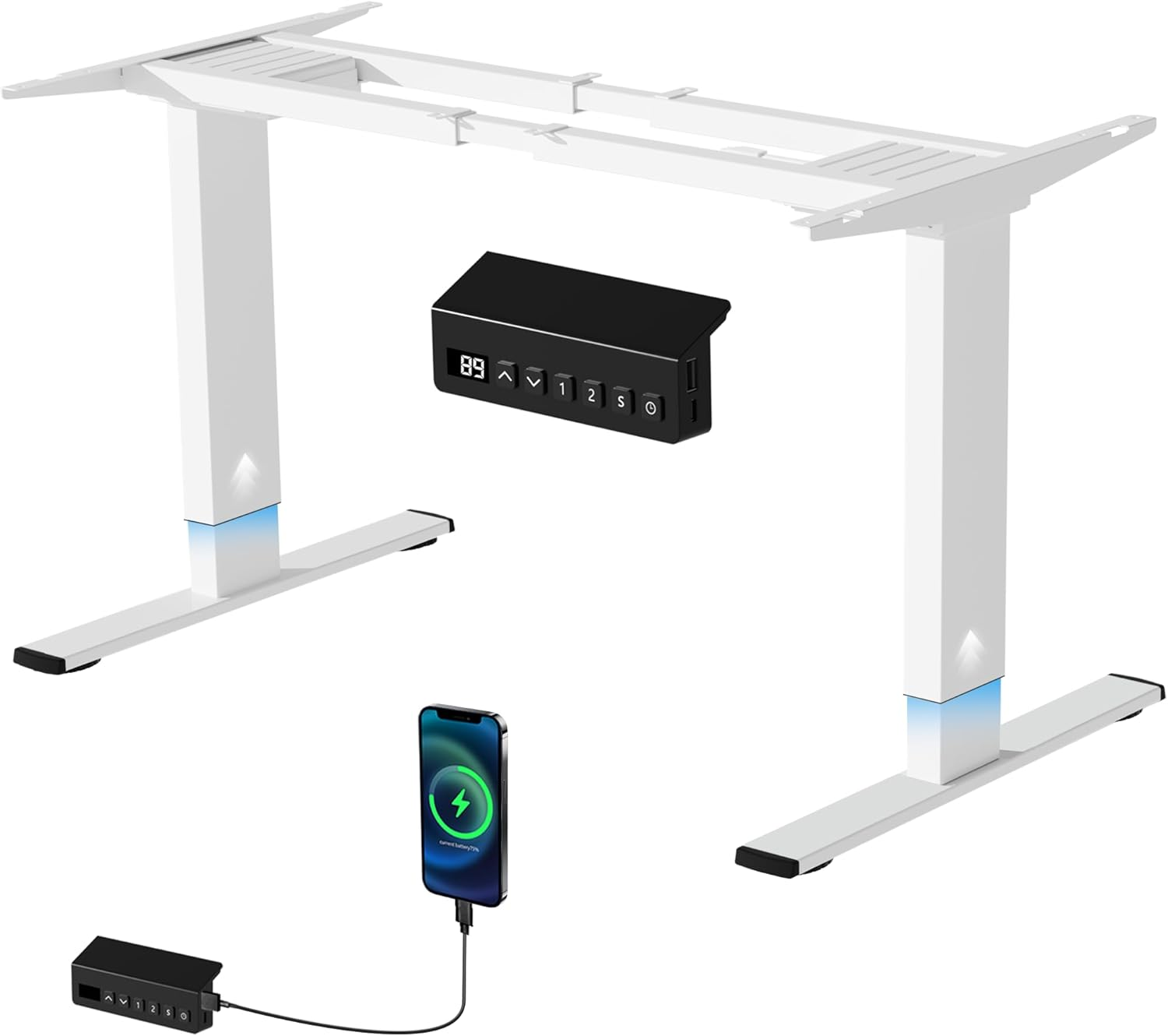 ERGOMAKER Height Adjustable Standing Desk Frame without Desktop, Dual Motor Two-Stage Electric Frame with Automatic Memory Smart Handset (2 Stage|Dual Motor, White) image number 6