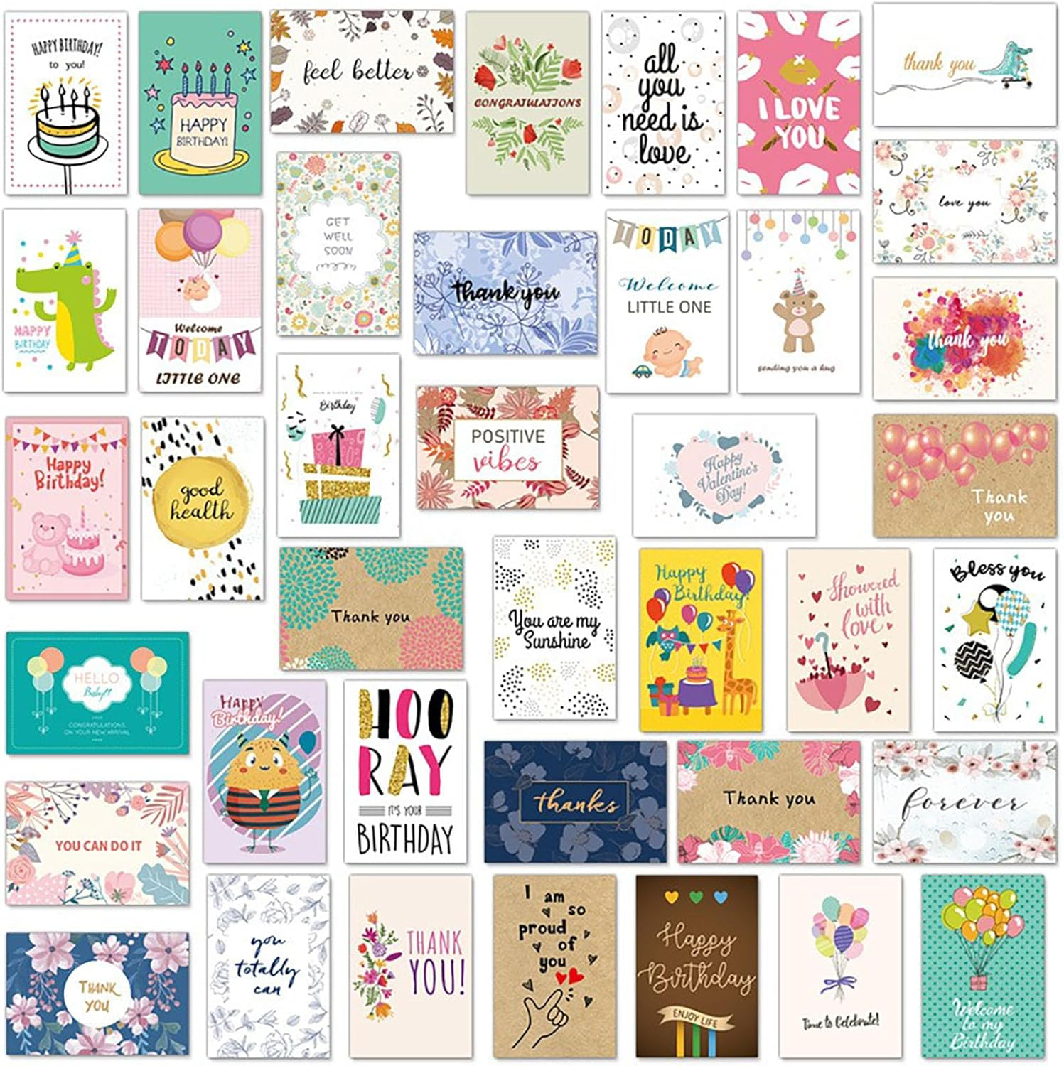 40PCS All Occasion Greeting Cards Assortment, 10 * 15CM Greeting Card Set with Envelopes, Birthday Cards Thank You Cards Friendship Encouragement Cards Anniversary Wedding Cards image number 1