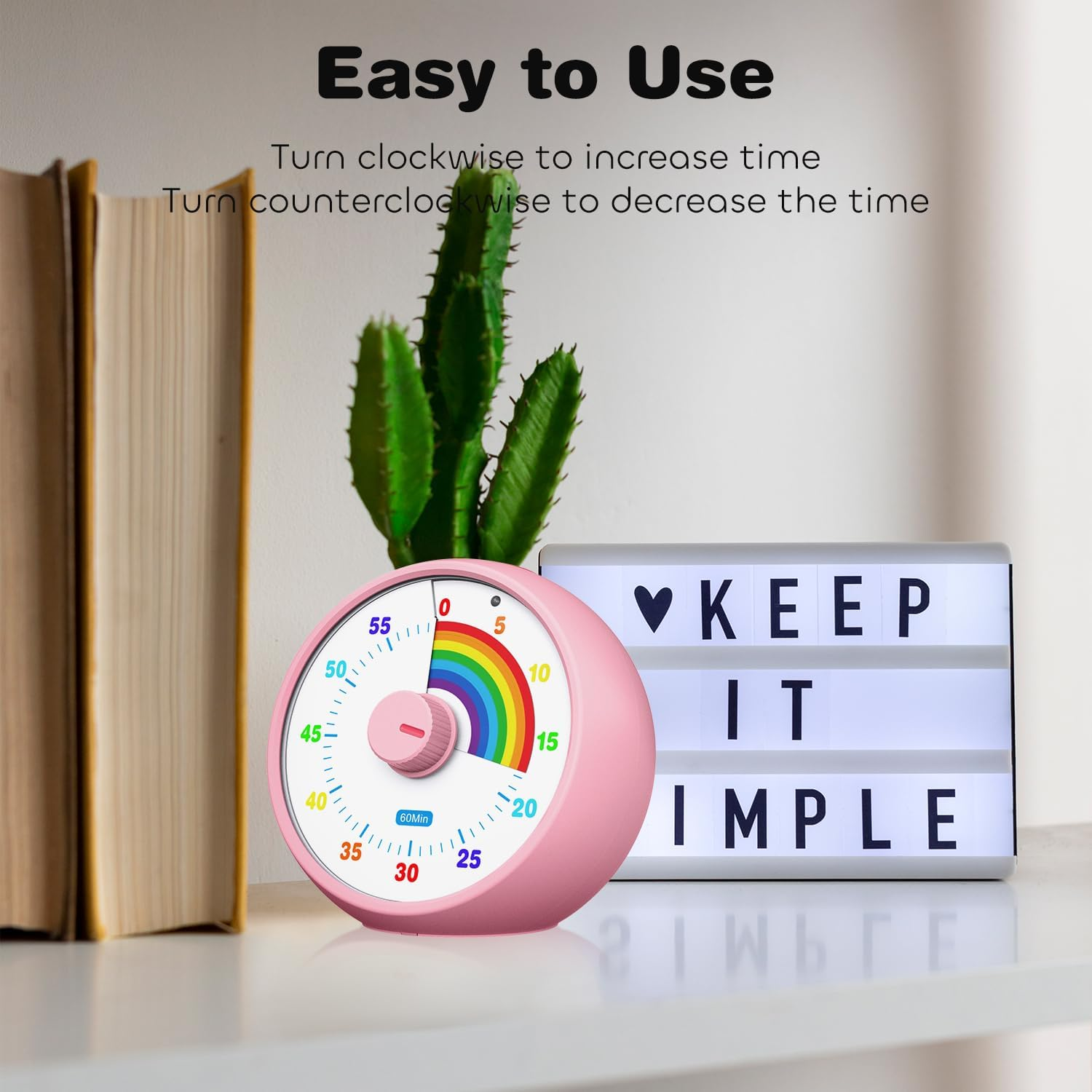 Visual Timer for Kids, 60-Minute Countdown Timer for Classroom Office Kitchen, Desk Timer Kids Time Management Tools with Silent Operation, Pomodoro Timer Rainbow Pattern(Pink) image number 1