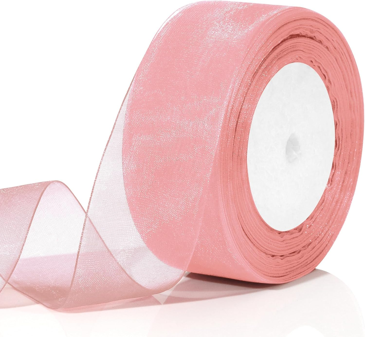 Pink Ribbon 1 1/2 Inch Christmas Organza Ribbon Pink Chiffon Ribbon Sheer Ribbon 50 Yd Tulle Pink Ribbon for Gift Wrapping Halloween Ribbons for Crafts Hair Bows Flower Bouquet Wedding Champagne Pink image number 4