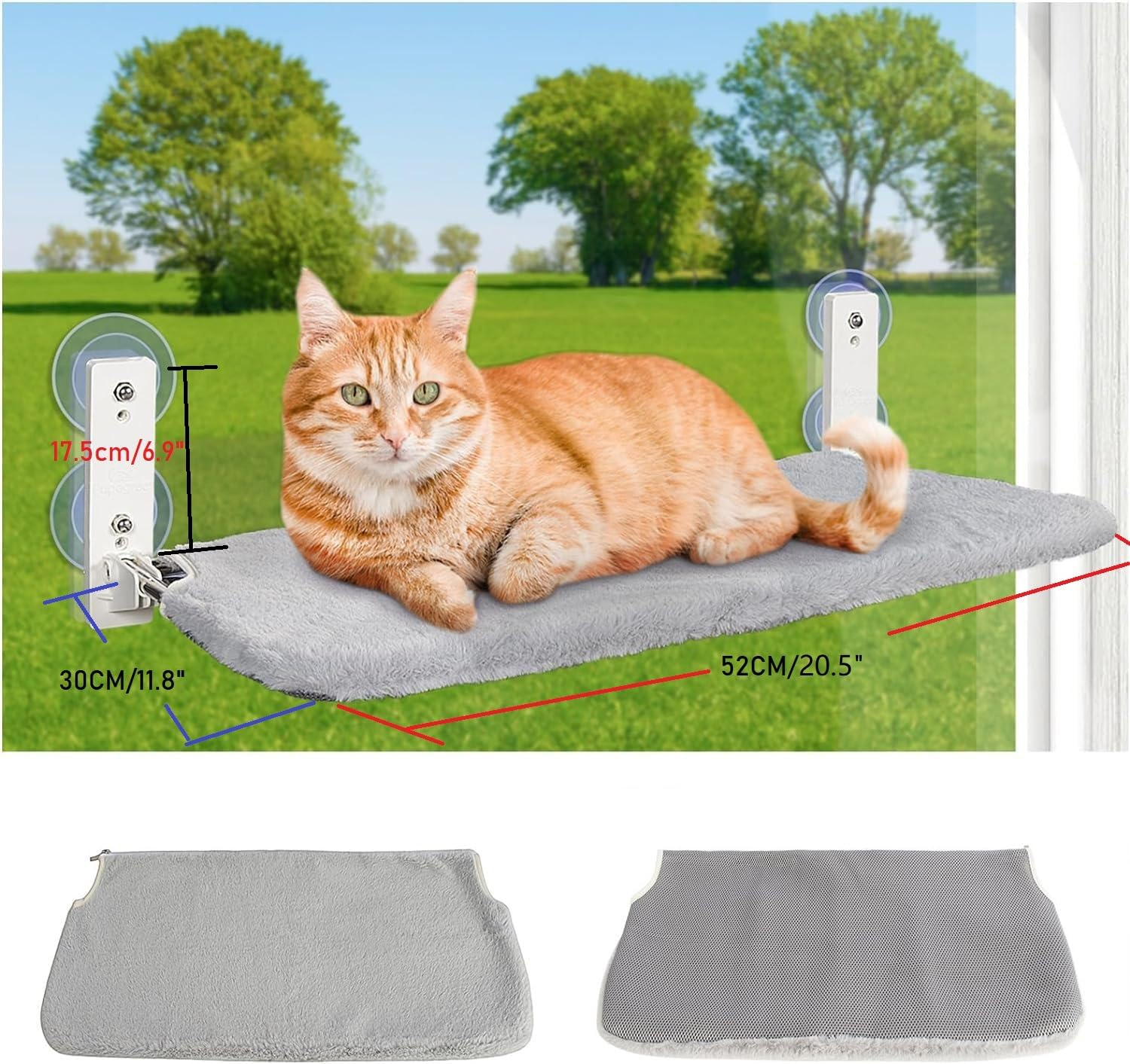 CYBERNOVA Foldable Cat Window Perch, Cat Hammock,Cat Window Bed for Indoor,Robust and Stable Cat Window Hammock with 4 Strong Suction Cups, Sturdy Metal Frame Cat Still Bed for Cats (Gray) image number 4