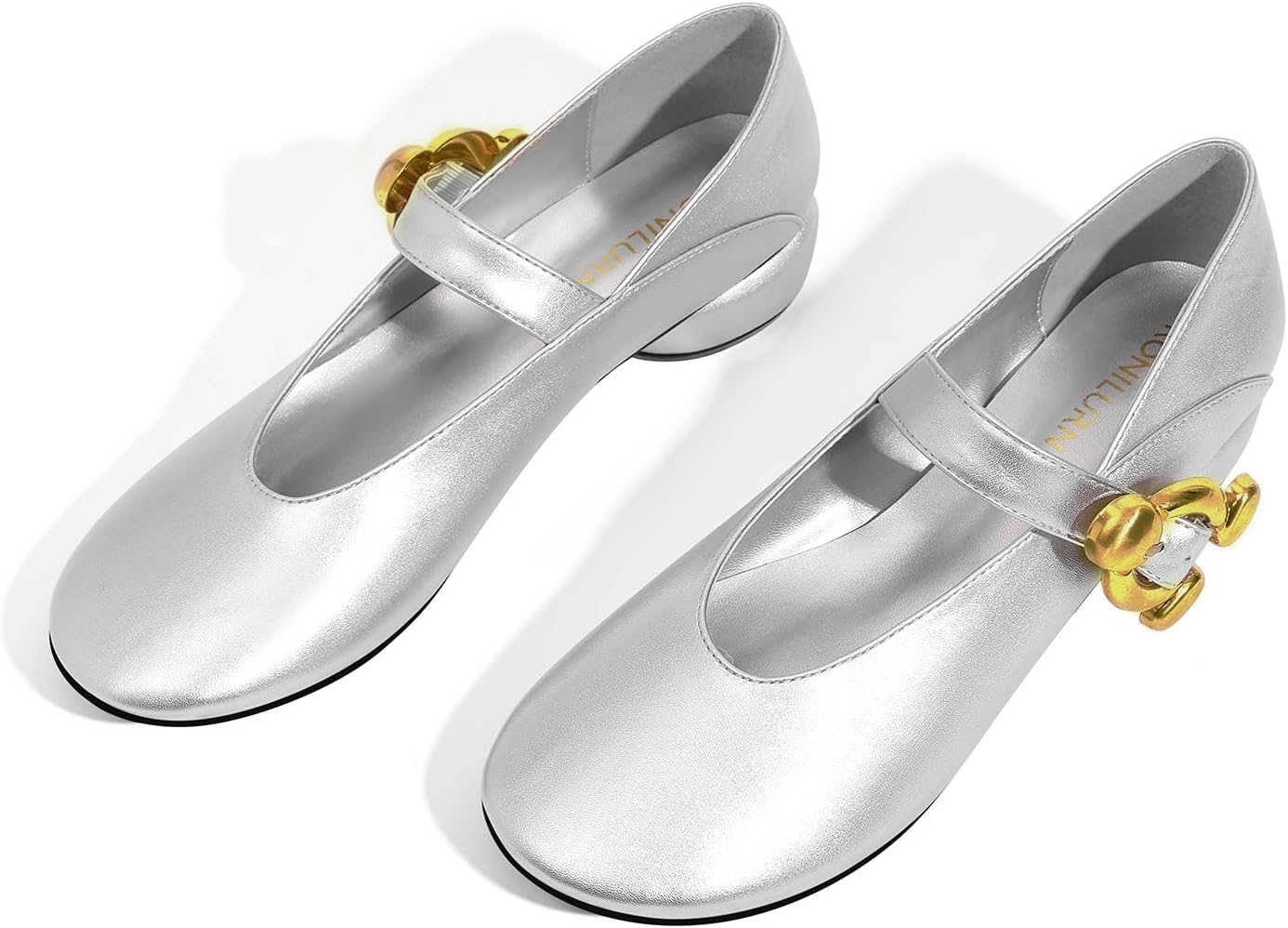 RONILURN Women Mary Jane Shoes Pumps Chunky Comfortable Low Heels Closed round Toe Dress Work Wedding Shoes image number 2