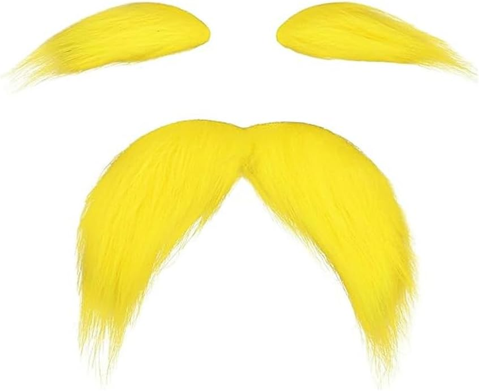 Stick Fake Beard and Eyebrows Costume Accessories for Halloween Party Easy Yellow