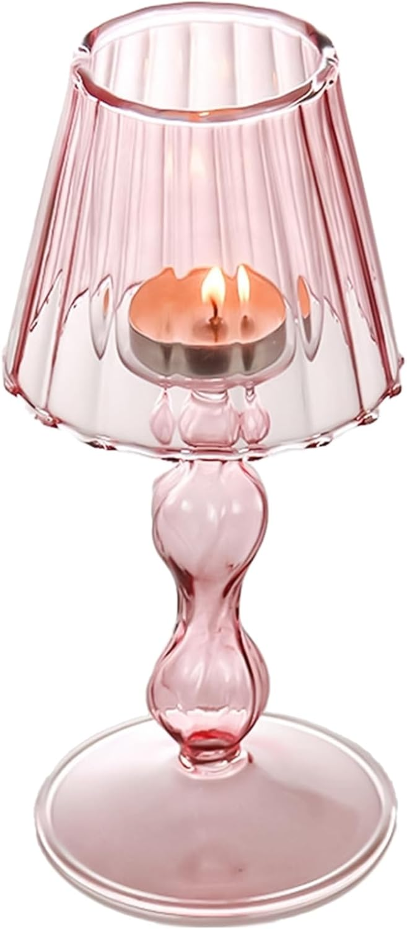 MLKLDOU Glass Candlestick Holder，Candle Holder Desk Lamp Shaped，Glass Tea Light Candlestick for Home Dining Table Office Desk Party Decoration Candle Holder (Transparent)