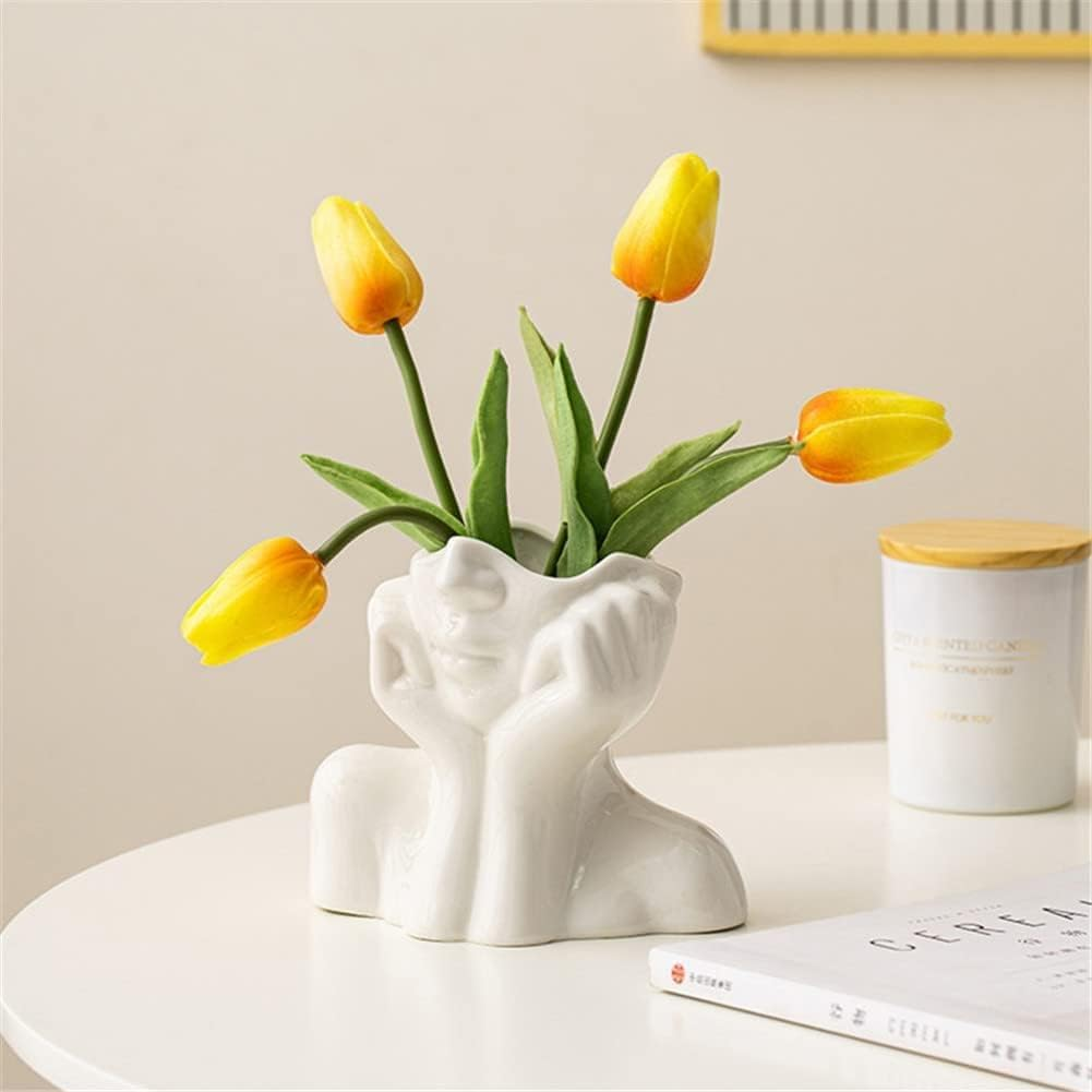 White Ceramic Face Vase - Flower Vase Desk Decor Female Form Head Bust Vase for Modern Home Living Room Table Bookshelf Decor image number 1