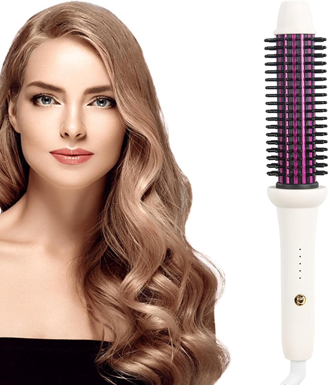 Rotating Curling Iron Brush,28Mm Heated Straightening Comb Iron Ion Curling Brush - Hairstyle Curler Brush Hair Styling Iron for Hotel Spa Center Salon Home Helves
