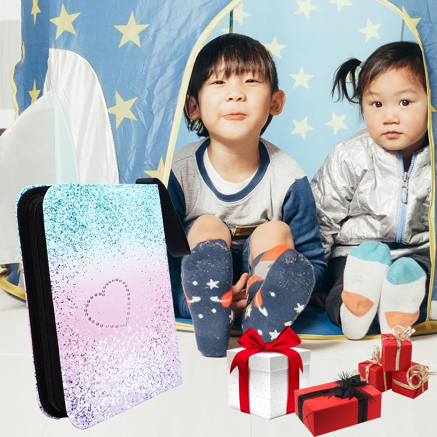 Momerch 400 Pockets Trading Card Binder, Coloful PU Cover Zip Binder Card Album Folder with 50 Detachable Sleeves Album Folder for Standard Size Cards Sports Cards Gaming Cards Baseball Cards image number 3