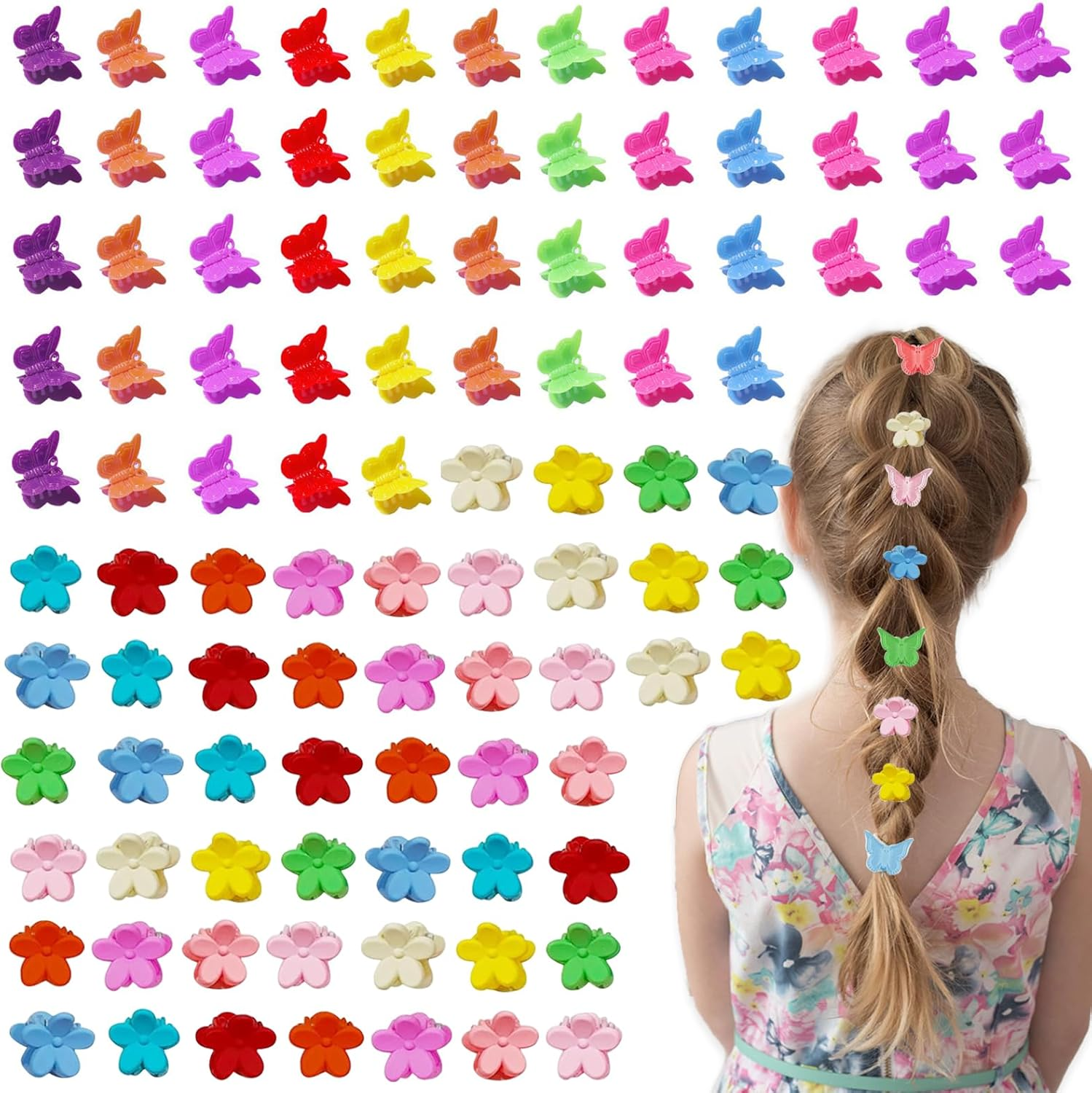 BDSHUNBF 100 Pcs Flower Hair Clips Small Butterfly Hair Clips, Hair Claw Clips Strong Hold Hair Jaw Clamps, Cute Claw Clips for Thick Hair, Sparkly Colorful Hair Accessories for Girls and Women image number 5