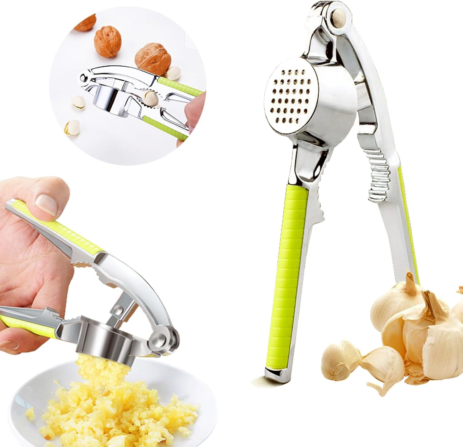 Garlic Press Garlic Cutter Garlic Garlic Press Crusher Ginger Press Premium Stainless Steel Rocker Kitchen Gadget, with Nutcracker 2 in 1 image number 3