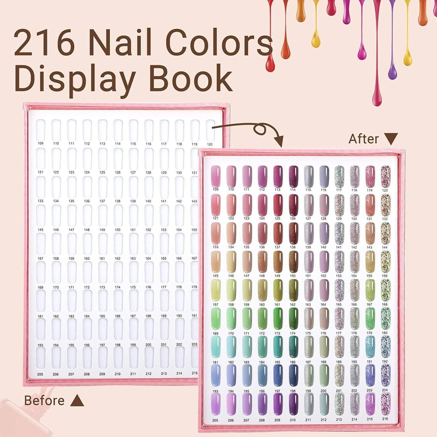 216 Color Nail Display Book - Nail Polish Sample Chart | Nails Polish Display Book with 240 Nails Tips, Professional Art Sample Organizer, Practice Chart for Salons, Supplies for Women and Girls