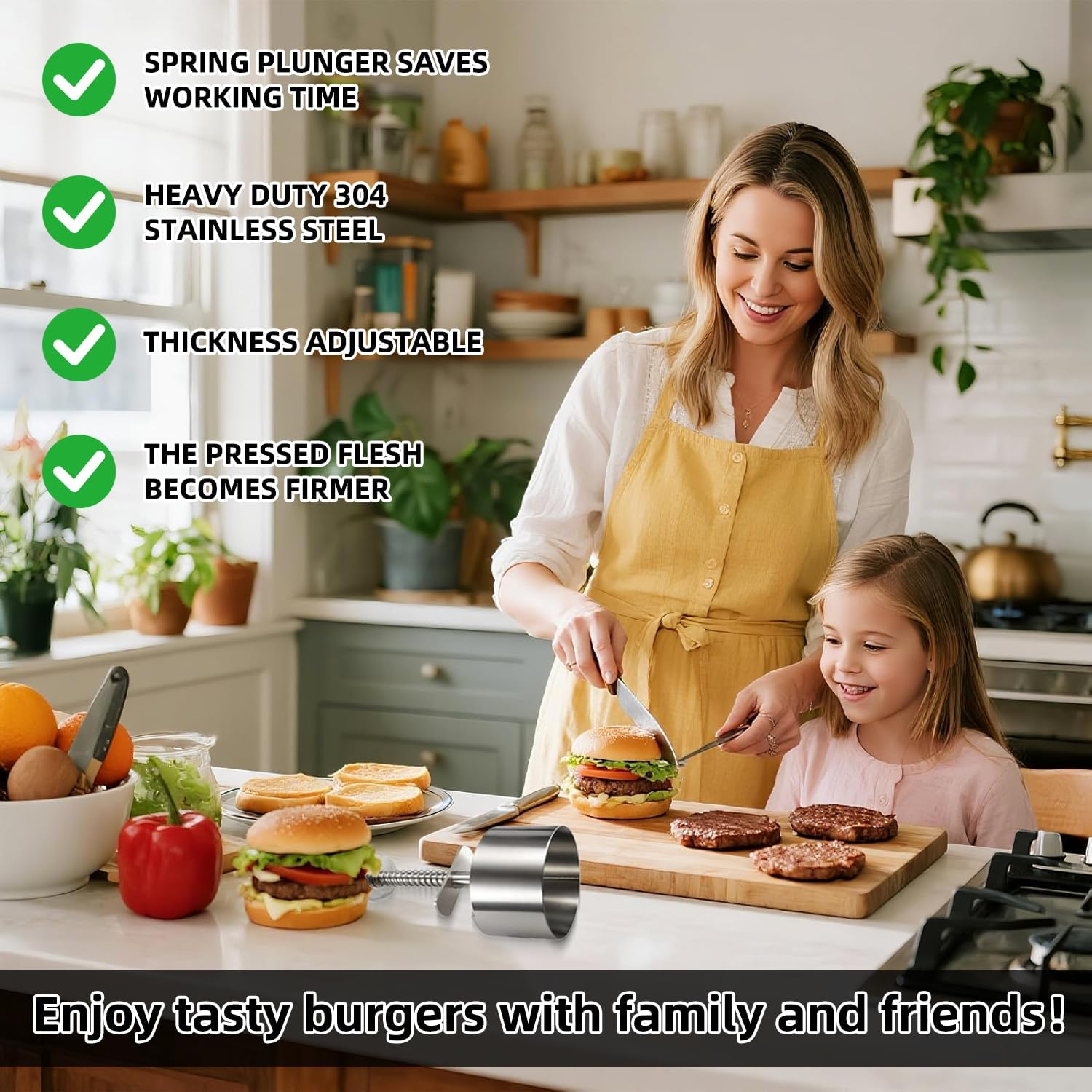 304 Stainless Steel Burger Press, Heavy Duty Adjustable Hamburger Meat Press Maker, Non-Stick Stuffed Patty Molds With150 PCS Hamburger Patty Paper for Beef, Vegetables, Meat, BBQ, Party Grill image number 6