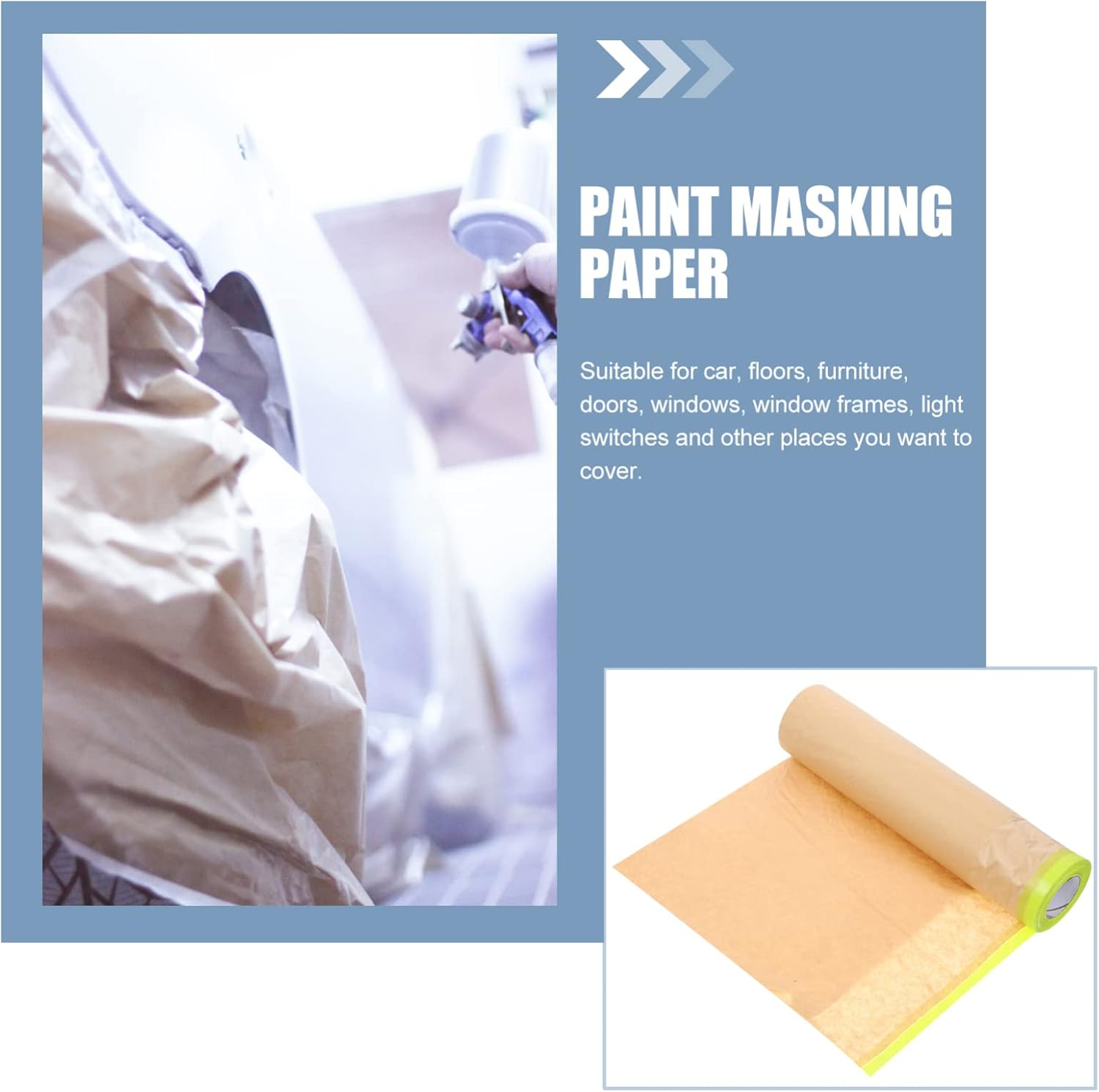 Masking Paper for Furniture Protective Covering, Adhesive Masking Paper Roll 50Cm X 13M for Painting, Car, Wall Surface Protection image number 6