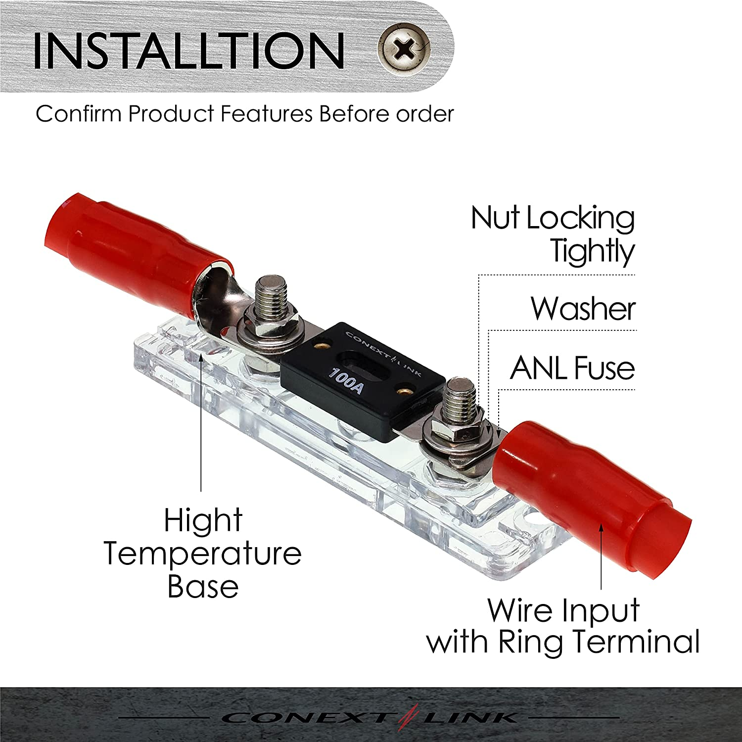 Conext Link FHA50 ANL Inline Fuse Holder Nickel 1/0 2 4 GA AWG Gauge without Fuse 5 Pack image number 4