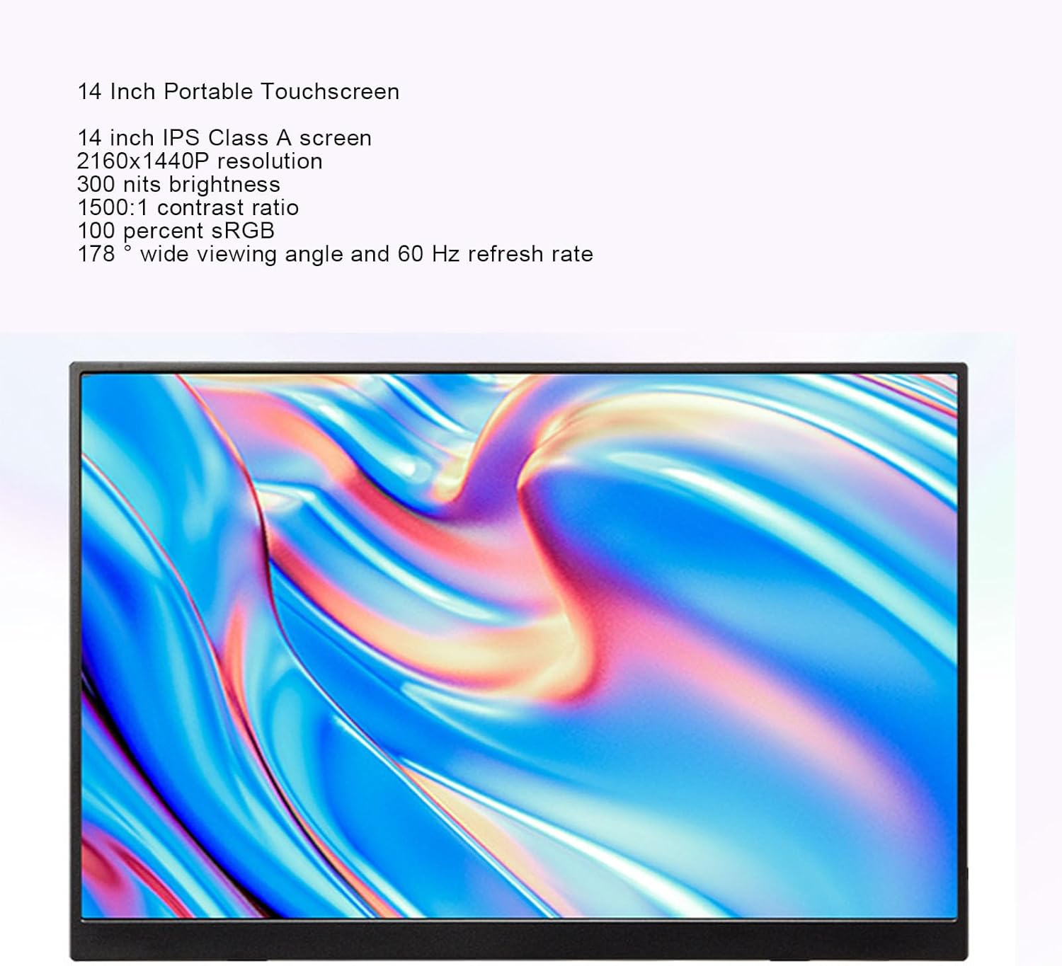 14Inch 2K Portable Monitor, 2160X1440 IPS HDR Touchscreen Display with Speaker, 300 Nits, USB-C/HDMI, Plug & Play, Dual Speakers, for Laptop/Pc/Gaming/Work