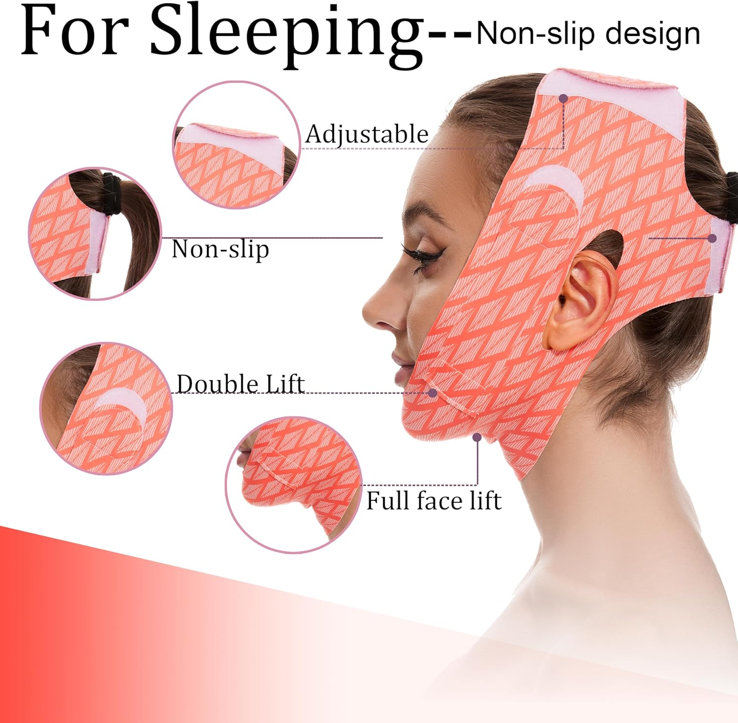 Reusable Double Chin Reducer Strap V Line Lifting Mask Sleeping Jawline, Comfortable Face Slimming Strap for Women, Breathable Face Lifting Tape Facial Slimmer Shape for Tightening Skin, Jaw Exerciser image number 3