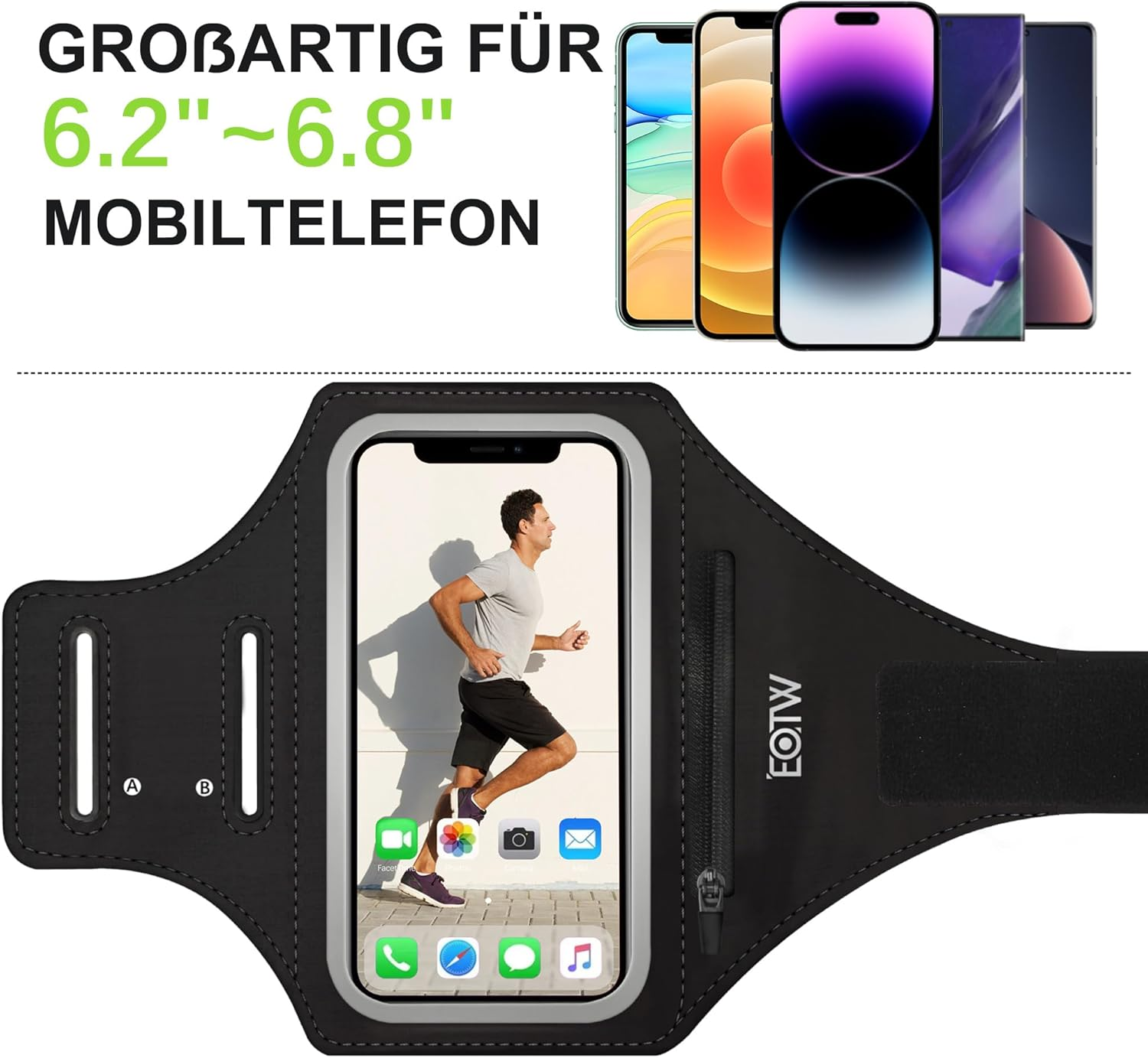 Mobile Phone Case Running Armband Jogging Sports Mobile Phone Holder Arm with Airpods Case for Iphone 16/15/14/13/12 Pro Max Galaxy S24+/S23+/S22/S21/S20 (6.2 Inches ~ 6.8 Inches) image number 2