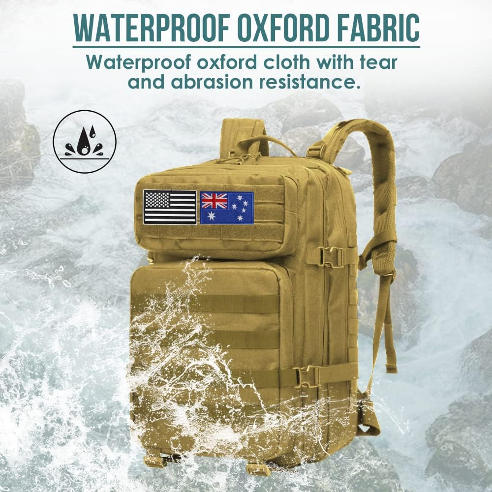 WOTOW Tactical MOLLE Military Bag for Men Women, Day Pack Ruskack Survival Emergency Army Combat Bug-Out Bag Backpack Kit with a Water Bottle Bag, 4 Carabiners and Magic Tapes image number 3