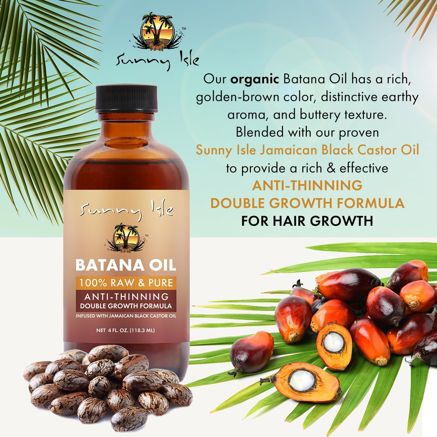 Sunny Isle Batana Oil Infused with Jamaican Black Castor Oil 4Oz | Anti-Thinning Double Growth Formula image number 5