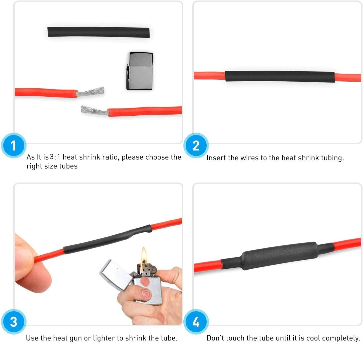 400 Pcs Heat Shrink Tubing Kit, 3:1 Ratio Heat Shrink Wrap Tubing Kit, Electrical Insulation Cable Sleeve,7 Sizes Cable Wire Heat Shrink Tub for Home and Industrial image number 5