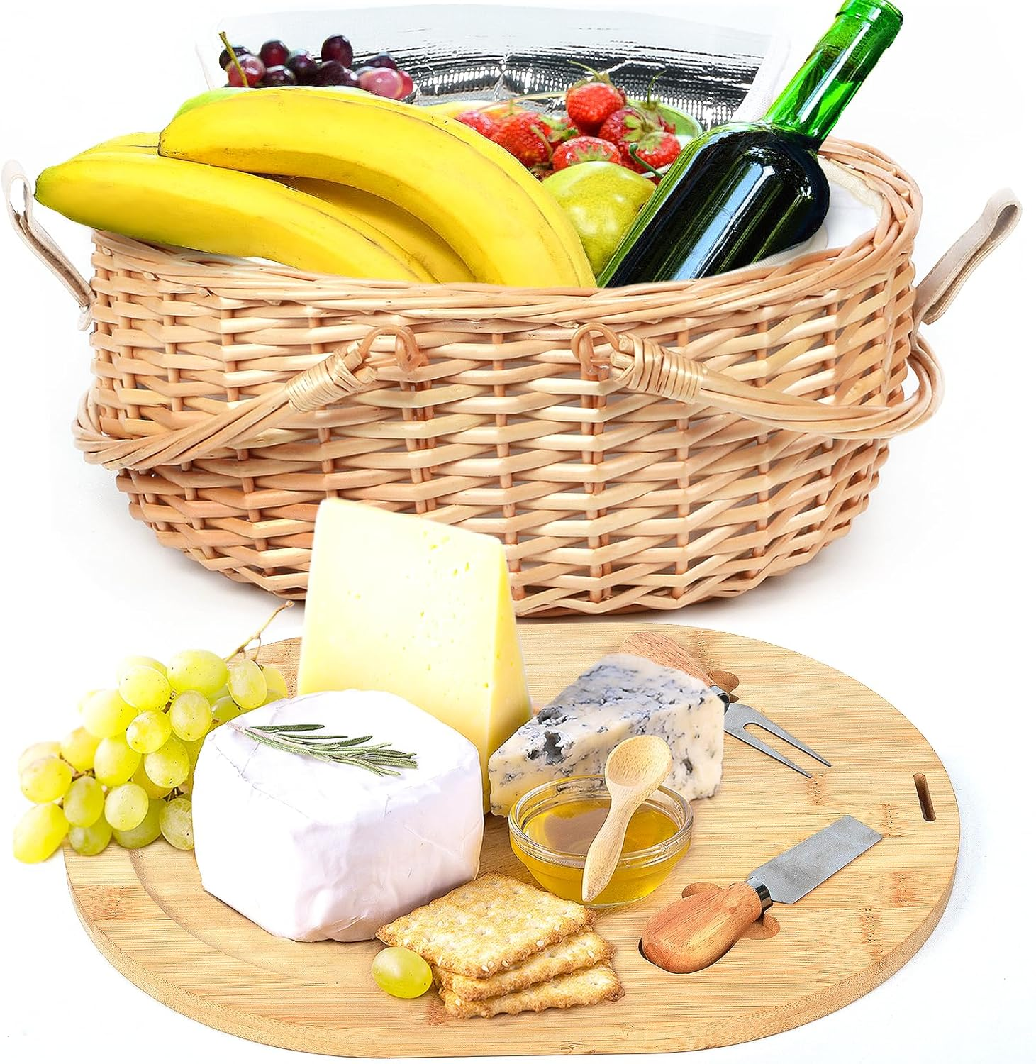 Hap Tim Wicker Picnic Basket Set with Charcuterie Boards for 2 - Unique Gifts Ideas for Couple, Engagement, Wedding, Bridal Shower, Family, Christmas, White Elephant Gifts for Adults(Y2408A-1) image number 2