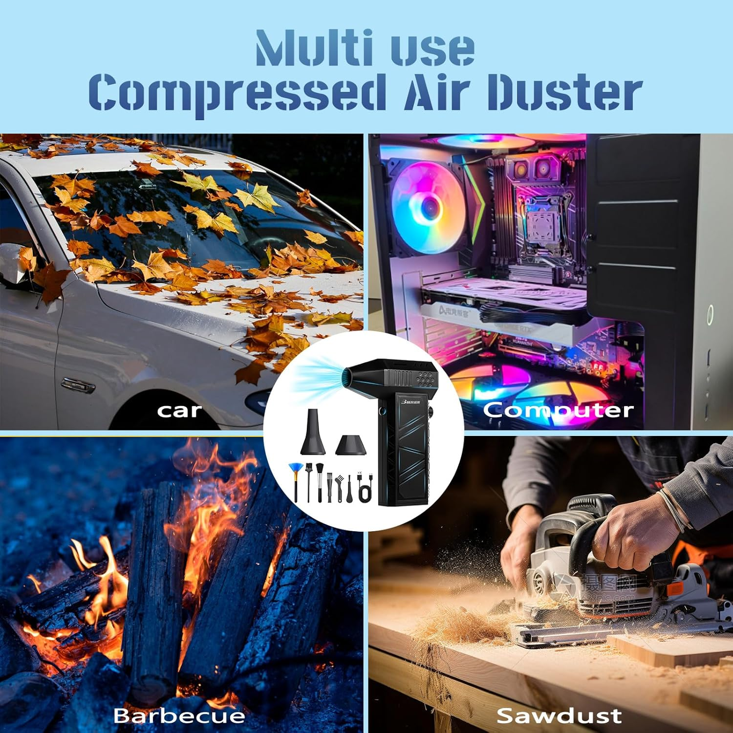 BENJEN Compressed Air Duster-150000Rpm Electric Air Duster for Cleaning Keyboard & PC Infinitely Adjustable Speed Cordless Turbo Fan Turbo Dryer Blower for Car, Air Bed, Outdoors, Home. image number 4