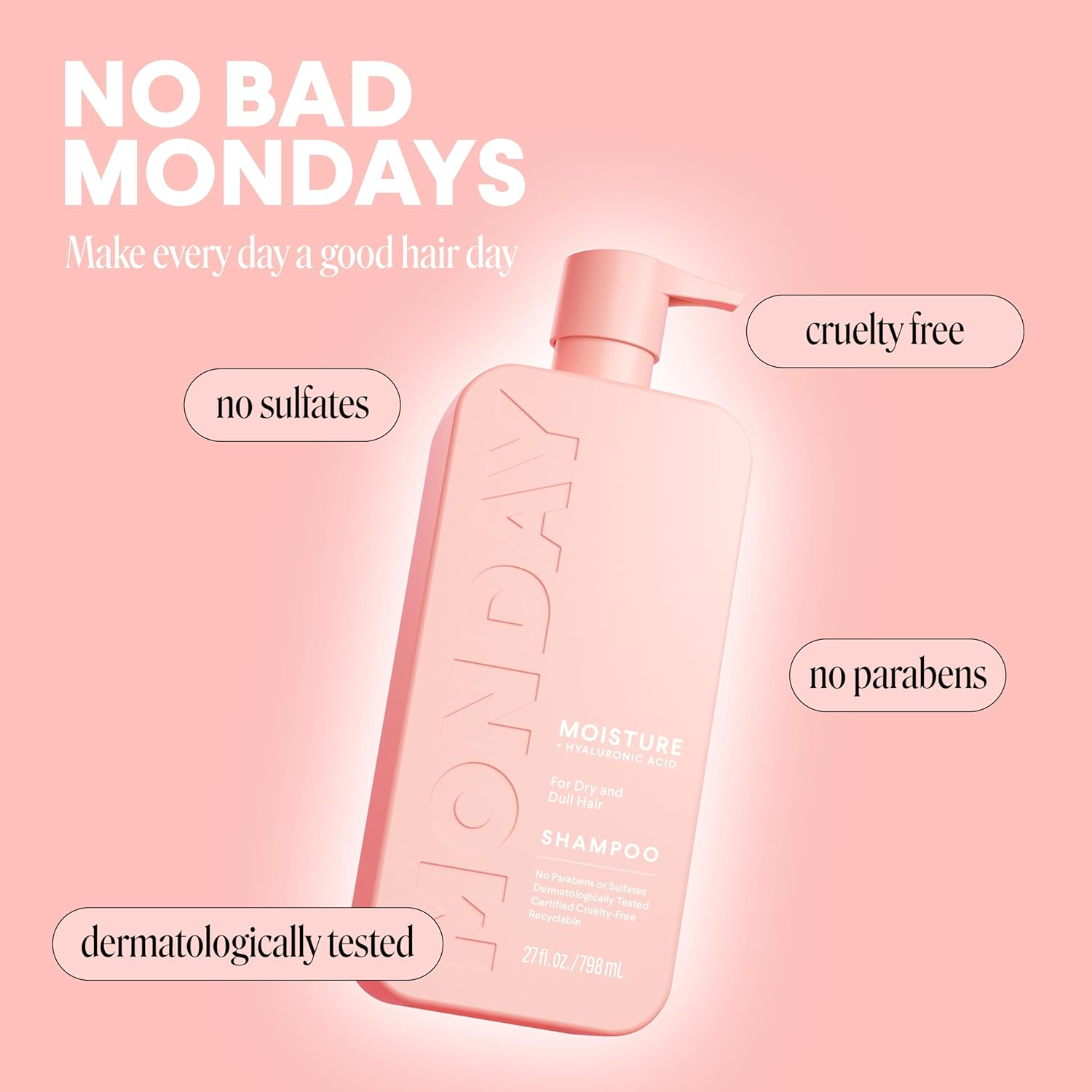 MONDAY HAIRCARE Moisture Shampoo for Dry, Coarse, Stressed, Coily & Curly Hair, Made from Coconut Oil, Rice Protein, Shea Butter, & Vitamin E, 798Ml image number 1