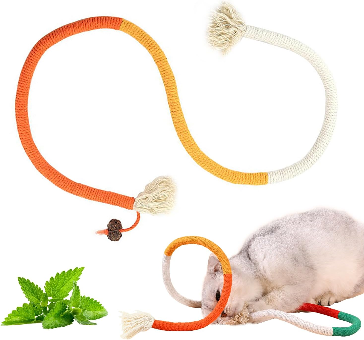 SUOXU Catnip Toy Chewing Cotton Rope, Interactive Cat Toy for Indoor, Filled with Natural Catnip, Used for Cats Dental Care against Bad Odor, 1 Cat Toy (Orange)