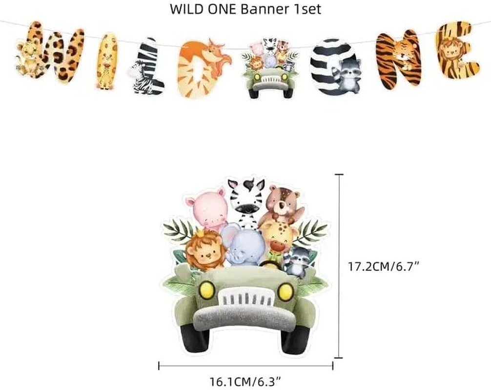 32Pcs Wild One Animal Jungle Safari Happy Birthday Cake Cupcake Banner Balloons Party Supplies Decoration for Babies Kids Children Toppers