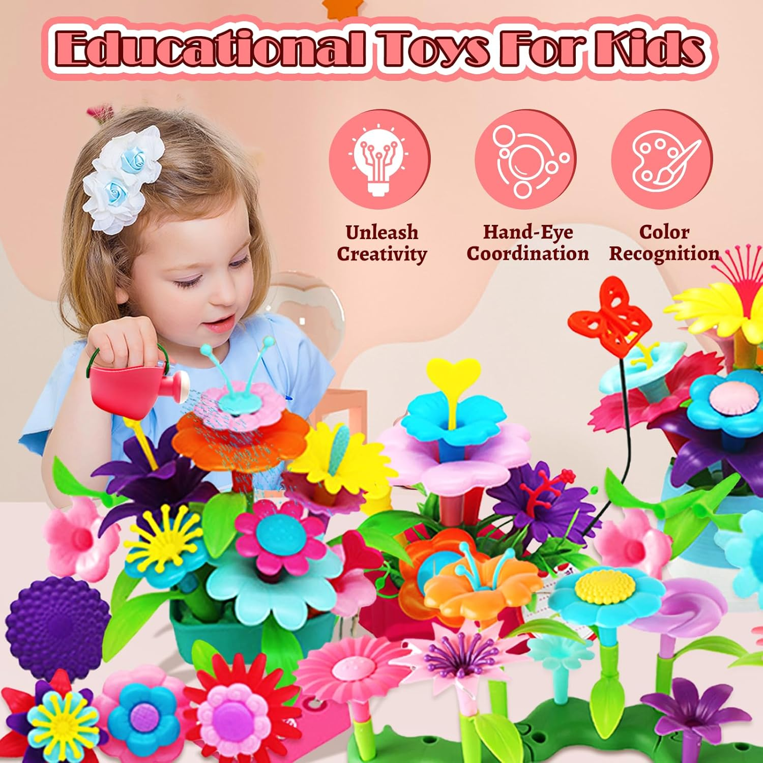 99Pcs Flower Garden Building Toys Set -Spring Toys for 3 4 5 6 7 8 9 Years Old Girls, STEM Montessori Educational Toys for Toddlers Kids,Sorting & Stacking Building Block for Birthday Gifts image number 2