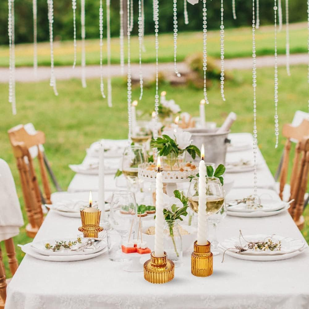 Maxblaster Amber Glass Candle Holder, 3Pcs Conical Glass Candle Holders for Taper Candle Stand, Elegant Dinner Party Decorations, Candlestick Holders for Wedding, Festival, Dinning&Party - Transparent image number 5