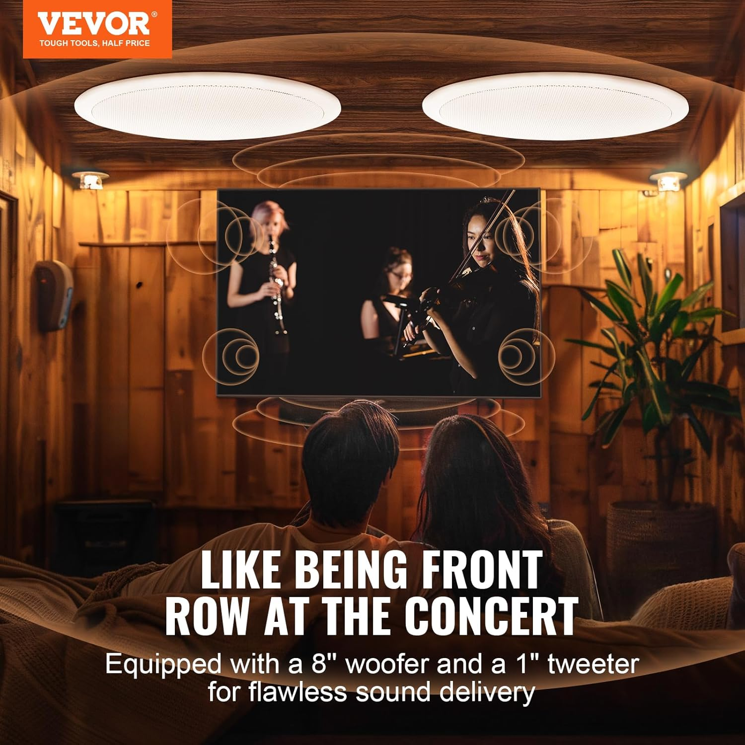 VEVOR 2 Pcs 8 Inch in Ceiling Speakers, 50-Watts, Flush Mount Ceiling & In-Wall Speakers System with 8&Omega;impedance 89Db Sensitivity, for Home Kitchen Living Room Bedroom or Covered Outdoor Porches