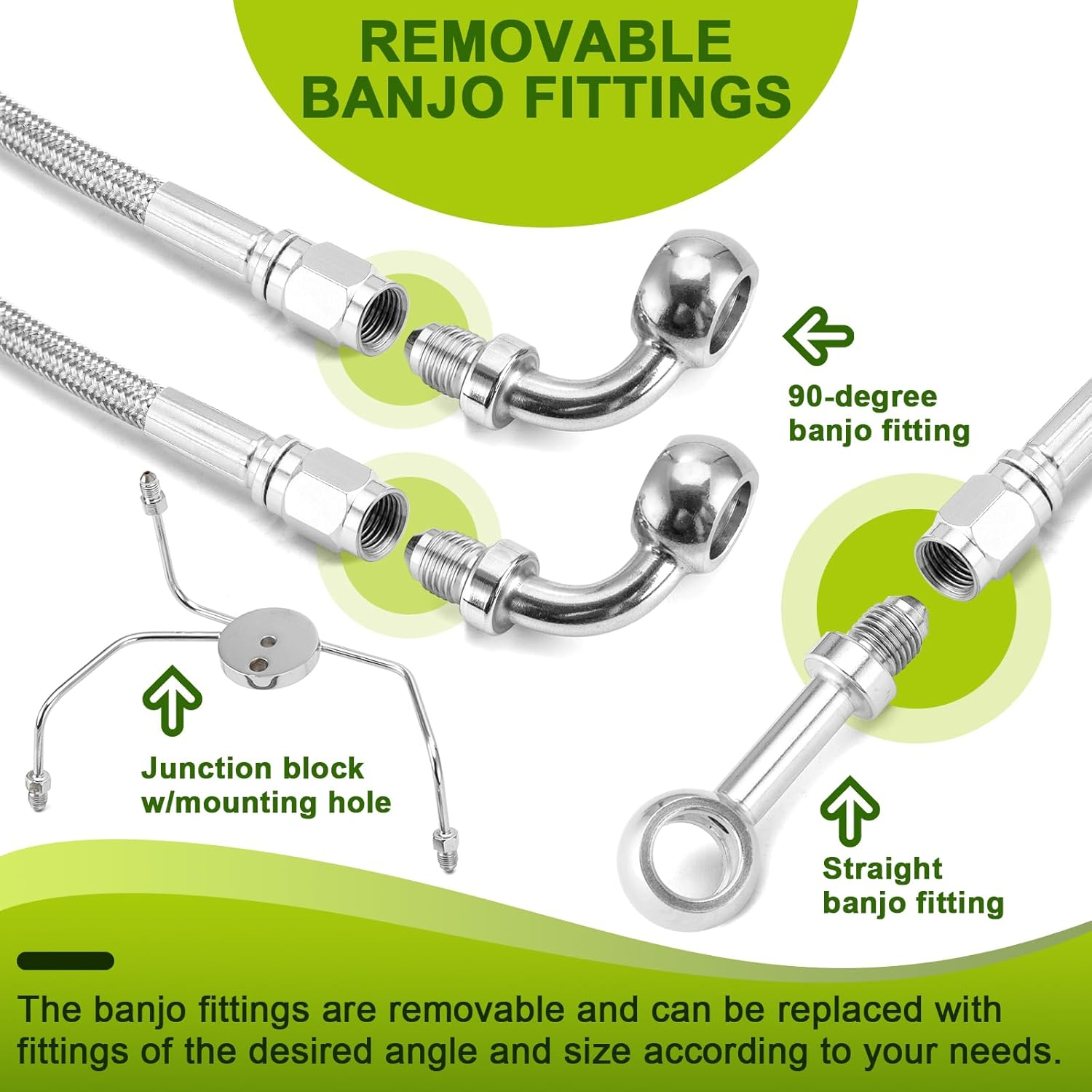 Mofun 51" Upper and Lower Hydraulic Brake Line Compatible with Harley Touring Road Glide Road King 1999-2007, Fit 12"-14" Handlebar, Chrome image number 5