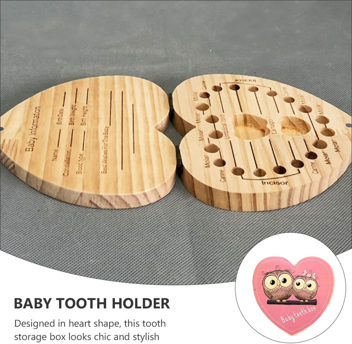 LIFKOME First Tooth Keepsake Box Wooden Alphabet Storage Case for Teething Christening image number 5