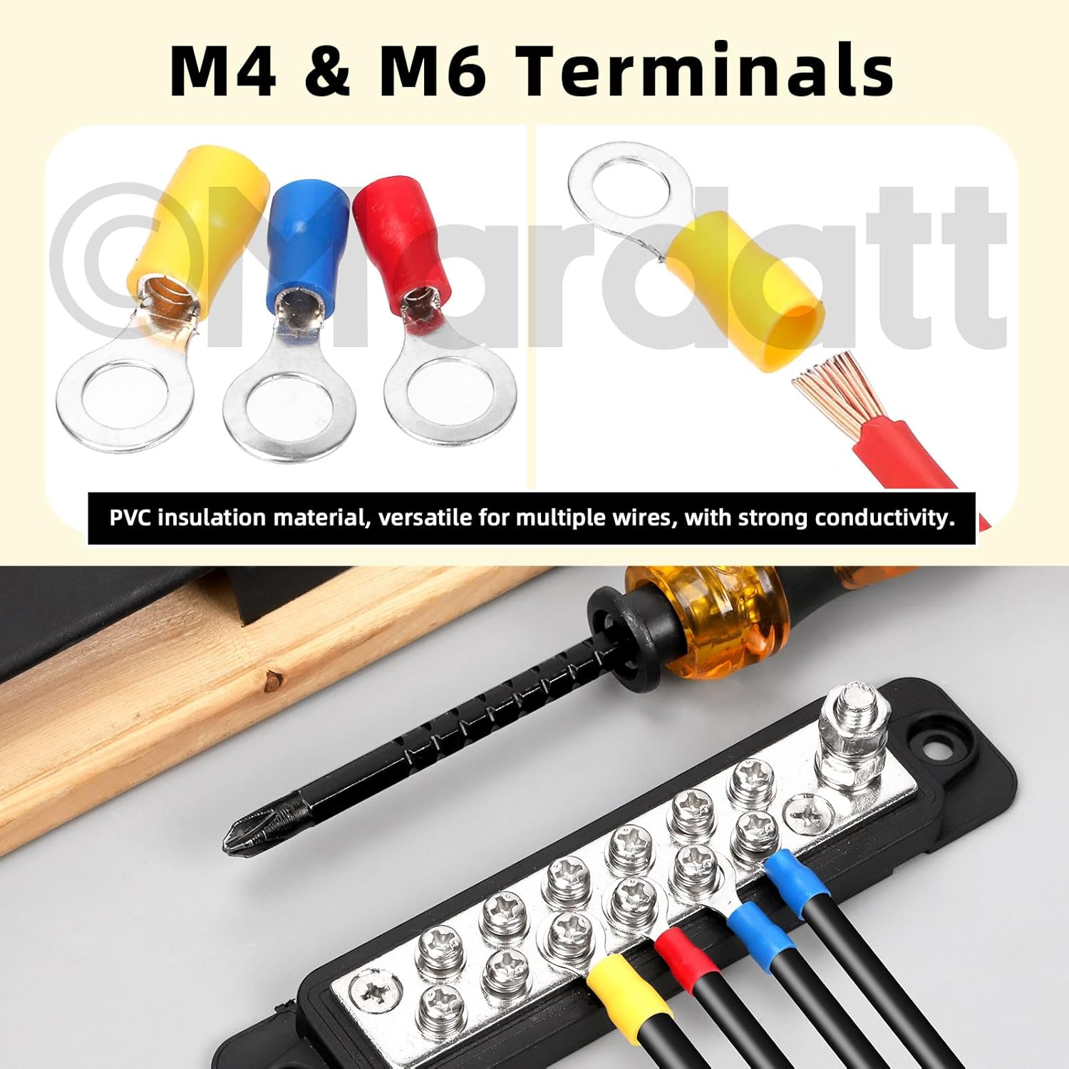 12V Terminal Distribution Block with Ring Terminals Power Distribution Terminal Block, Terminal Parts Battery Busbar for Boat Automotive Car(Black) image number 6