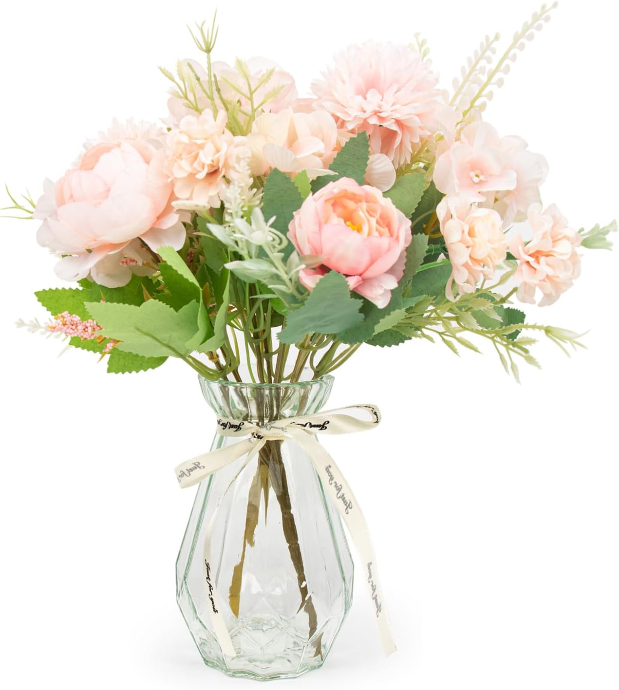 2 Bundles Artificial Flowers Set Roses Camellia Peony Chrysanthemum Combo Faux Flowers Bulk Flower Leaf with Stems for DIY Centerpieces Wedding Party Home Decorations (Green)